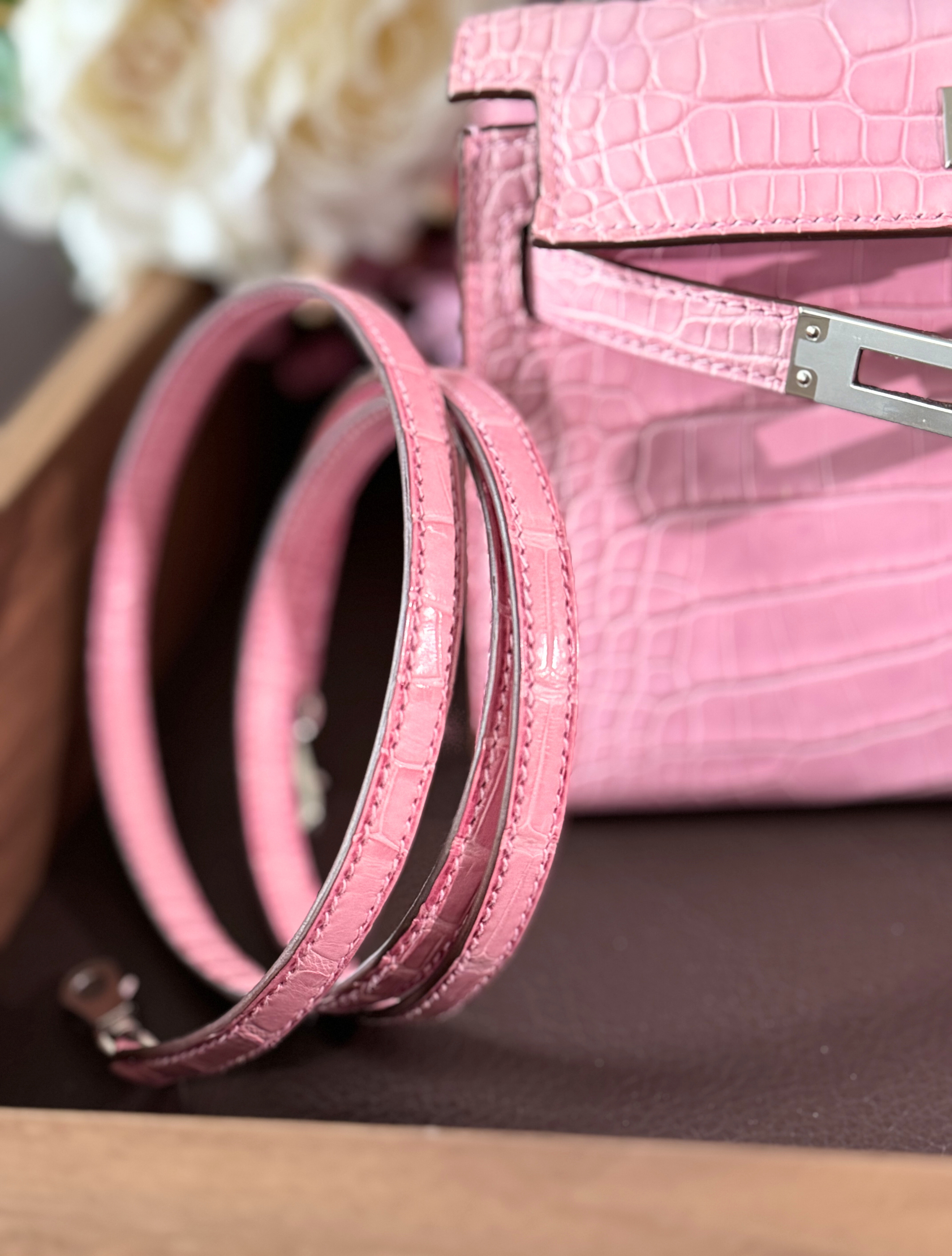 Hermès Mini Kelly 20 5P Pink Matte Alligator with Palladium Hardware
