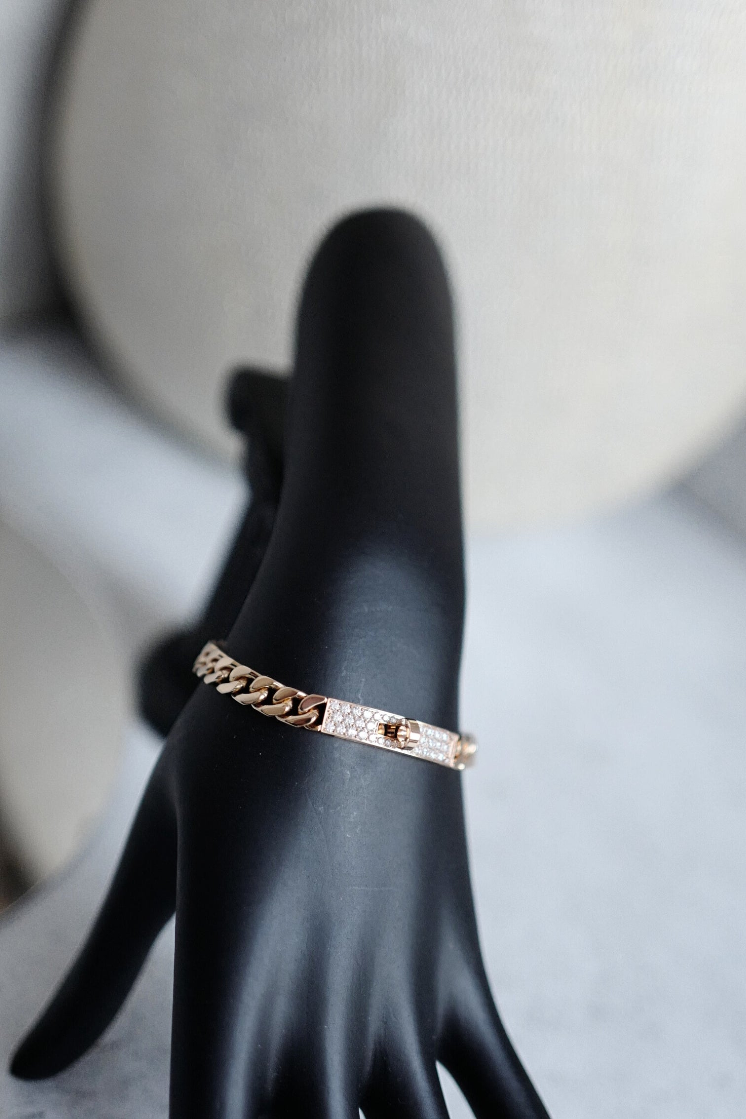 Hermès Kelly Gourmette Bracelet SH Very Small Model Rose Gold with Diamonds SH