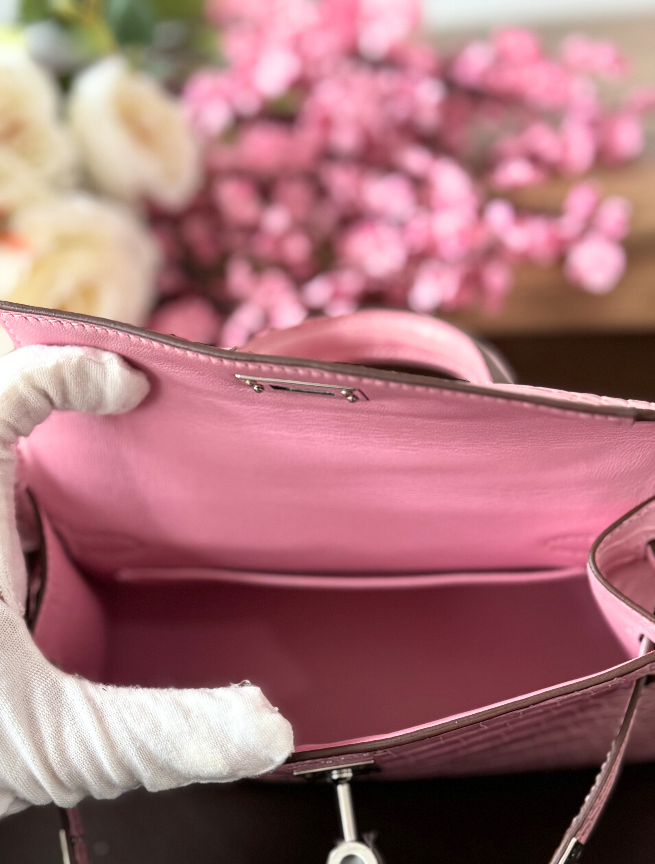 Hermès Mini Kelly 20 5P Pink Matte Alligator with Palladium Hardware