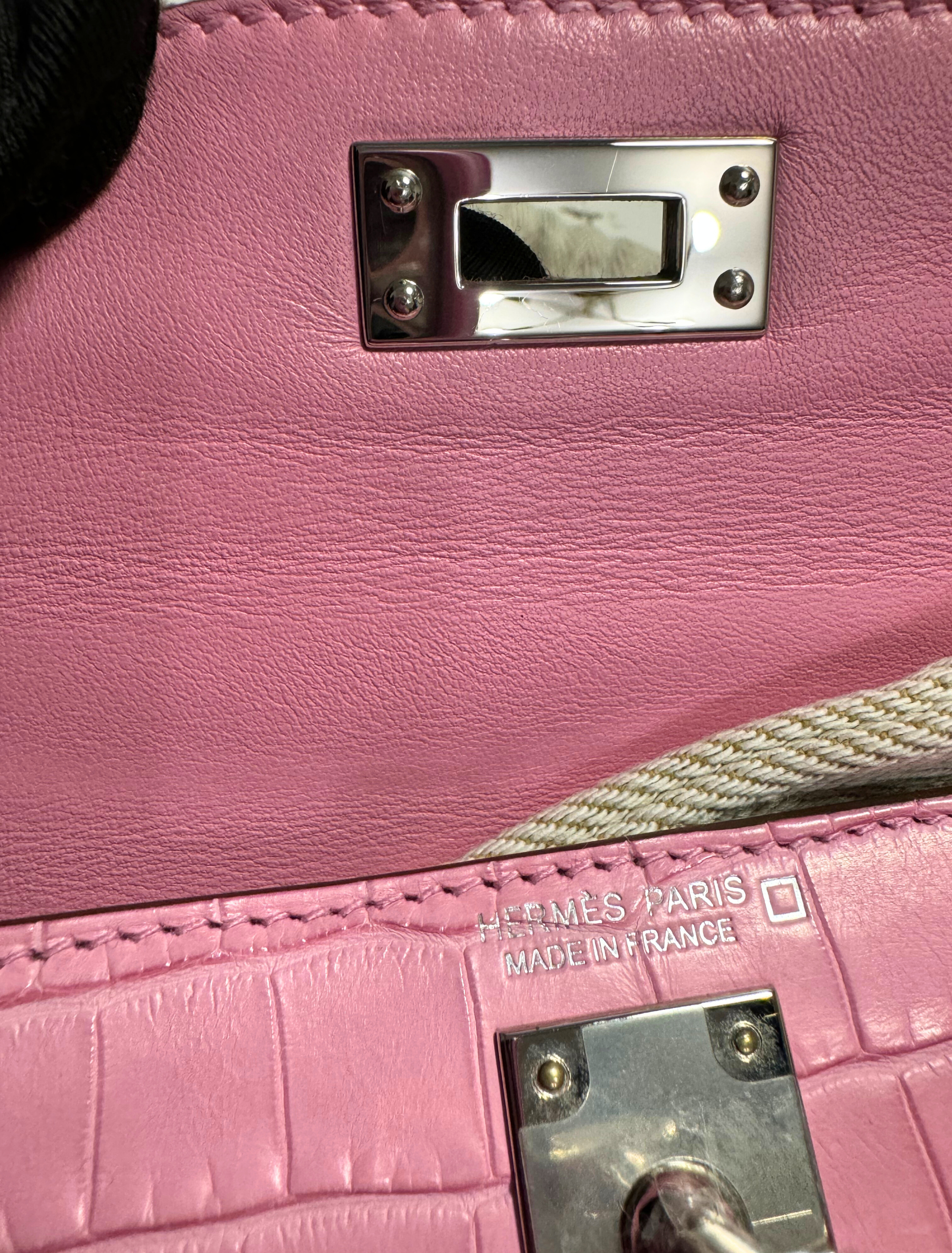 Hermès Mini Kelly 20 5P Pink Matte Alligator with Palladium Hardware