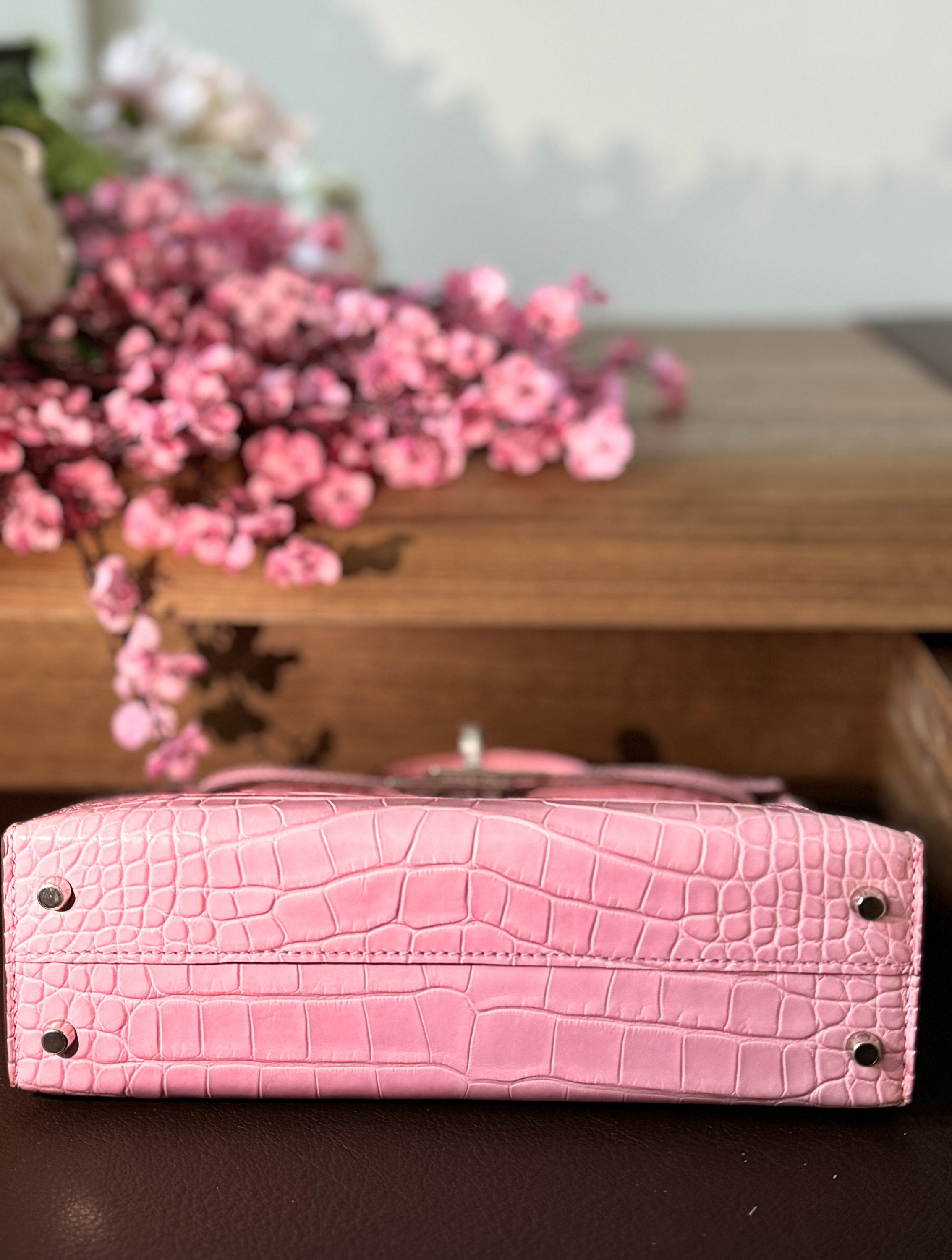 Hermès Mini Kelly 20 5P Pink Matte Alligator with Palladium Hardware