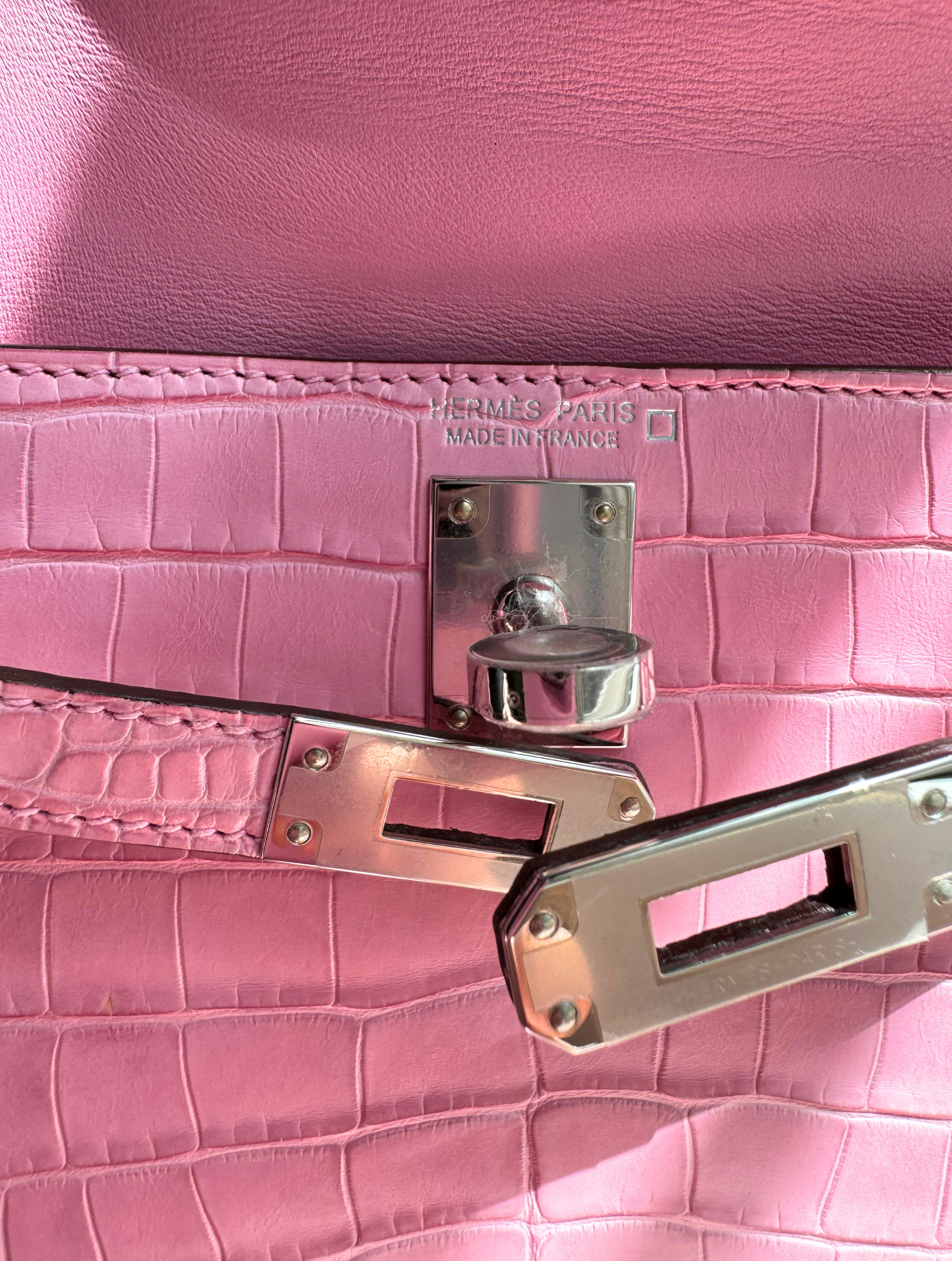 Hermès Mini Kelly 20 5P Pink Matte Alligator with Palladium Hardware