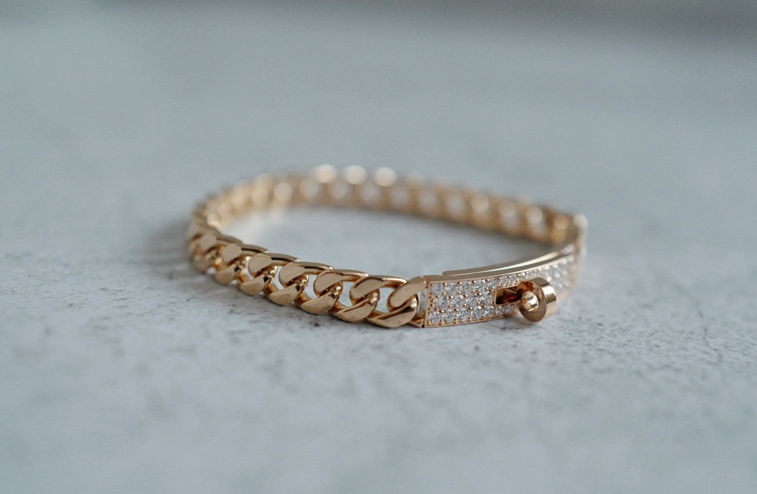 Hermès Kelly Gourmette Bracelet SH Very Small Model Rose Gold with Diamonds SH