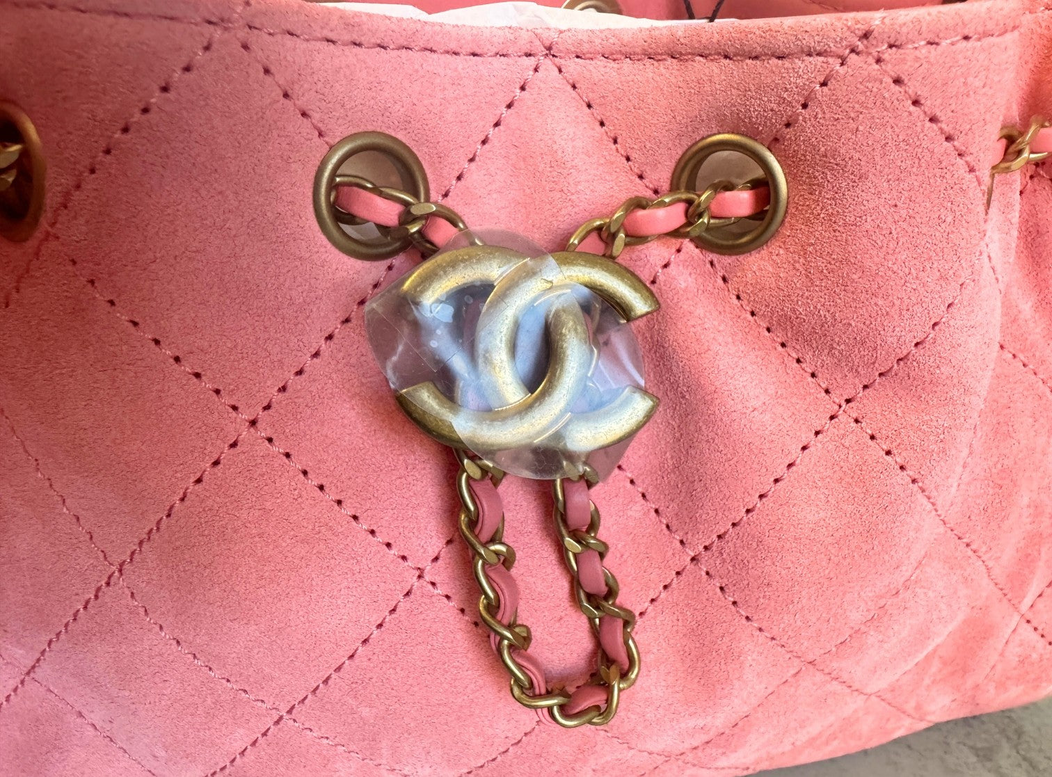 NEW Chanel 26C Mini Hobo Shoulder Bag in Pink Suede with Gold Hardware