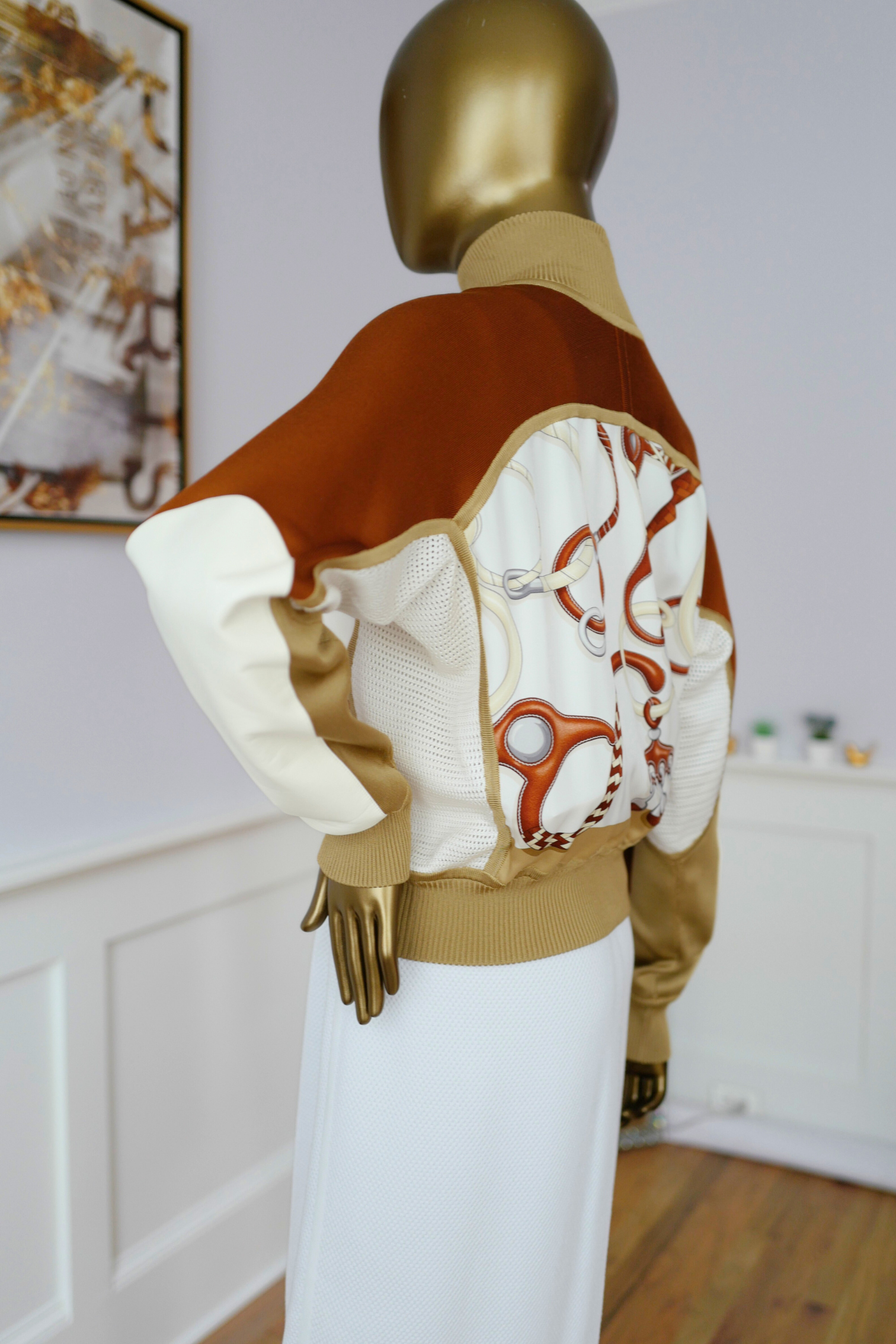 NEW HERMES Panoplie Tout Cuir twillaine bomber jacket Size 34 Blanc Nacre $6K