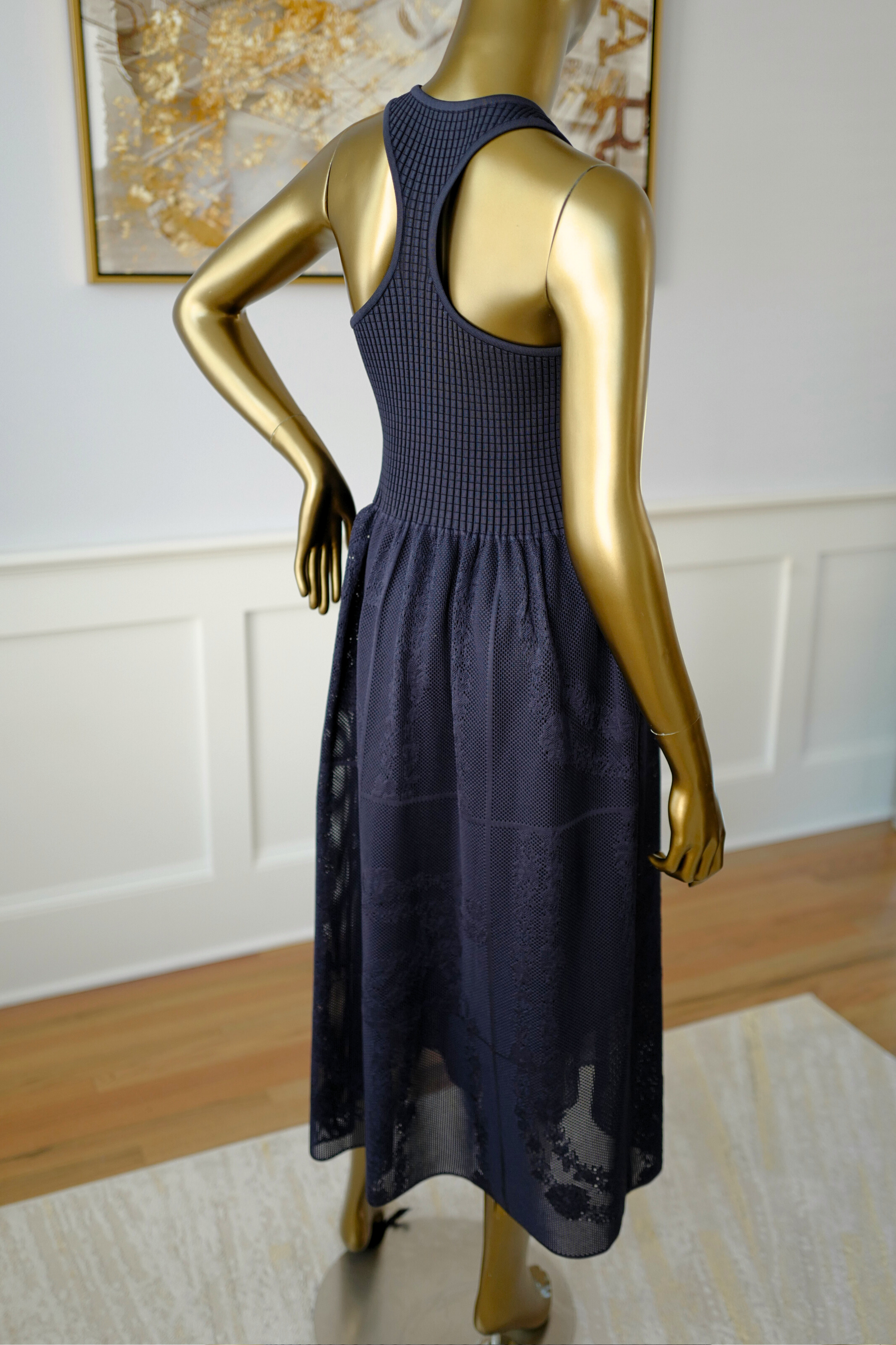 NEW Hermès En Désordre à Fleurs Long Dress Blue Noir Size 38