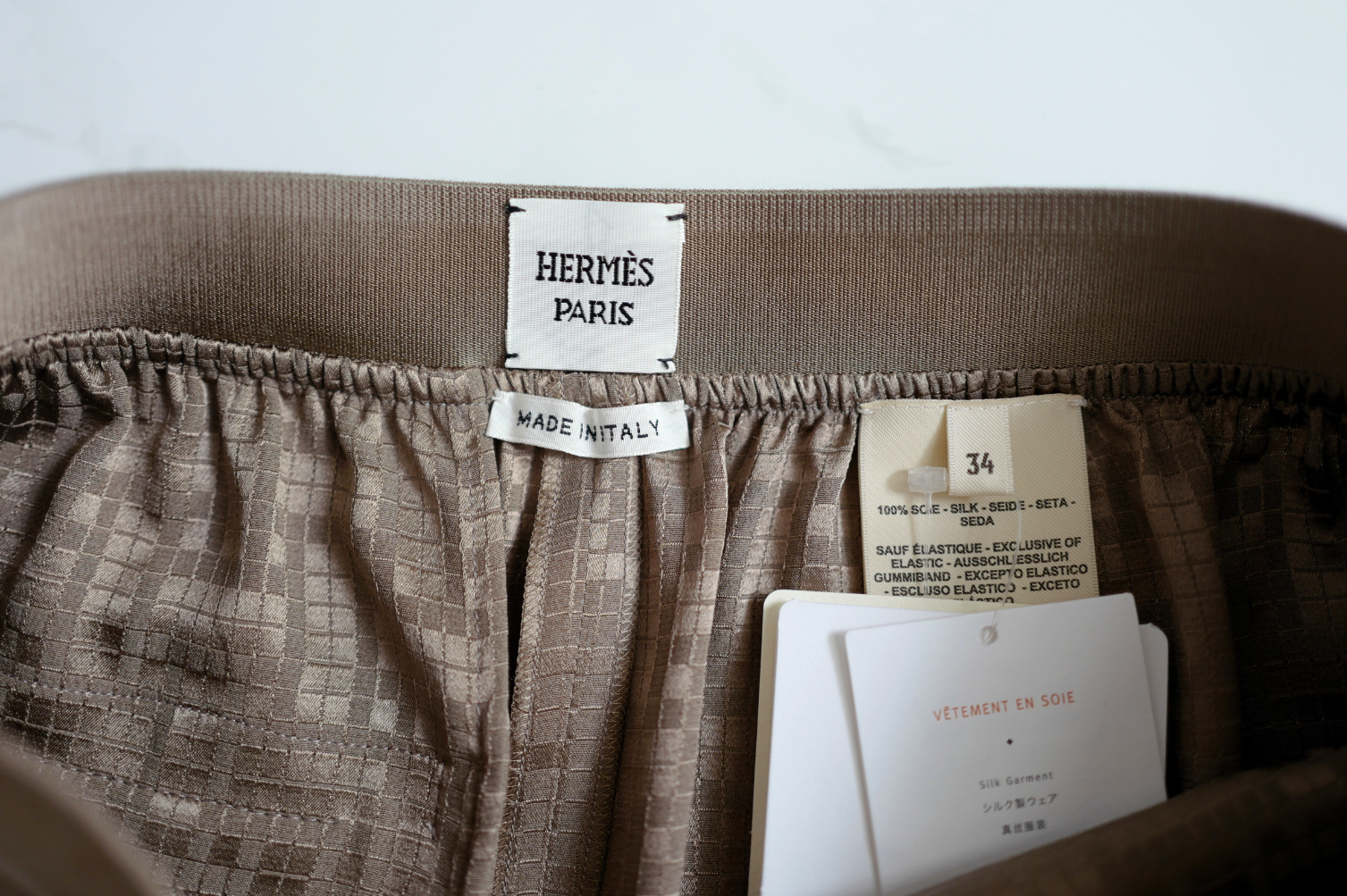 NEW Hermès "Mosaique" Wide Leg Pants Etoupe Size 34