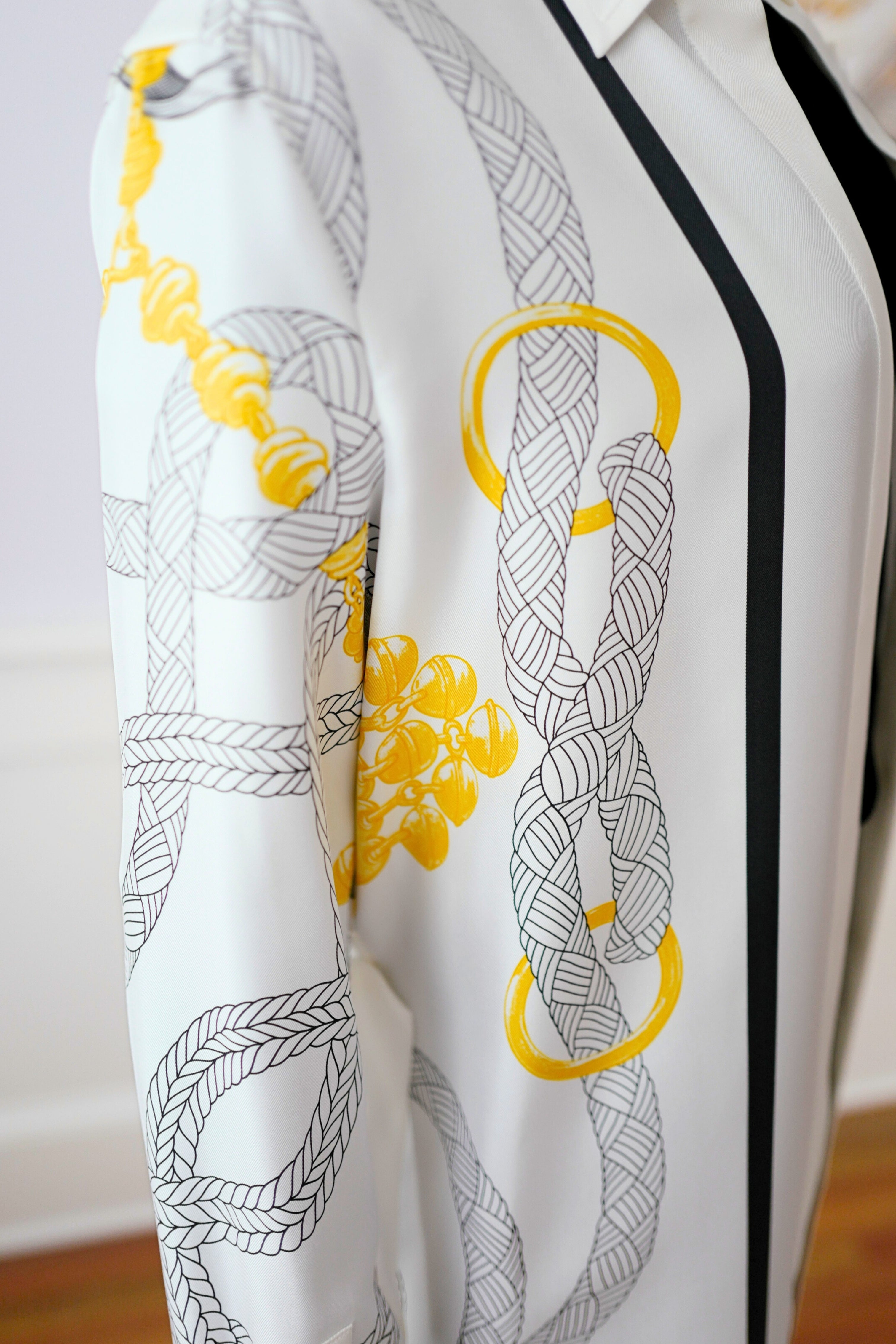 NEW Hermès "Palefroi Remix" Shirt Dress Blanc Nacre Silk Size 36