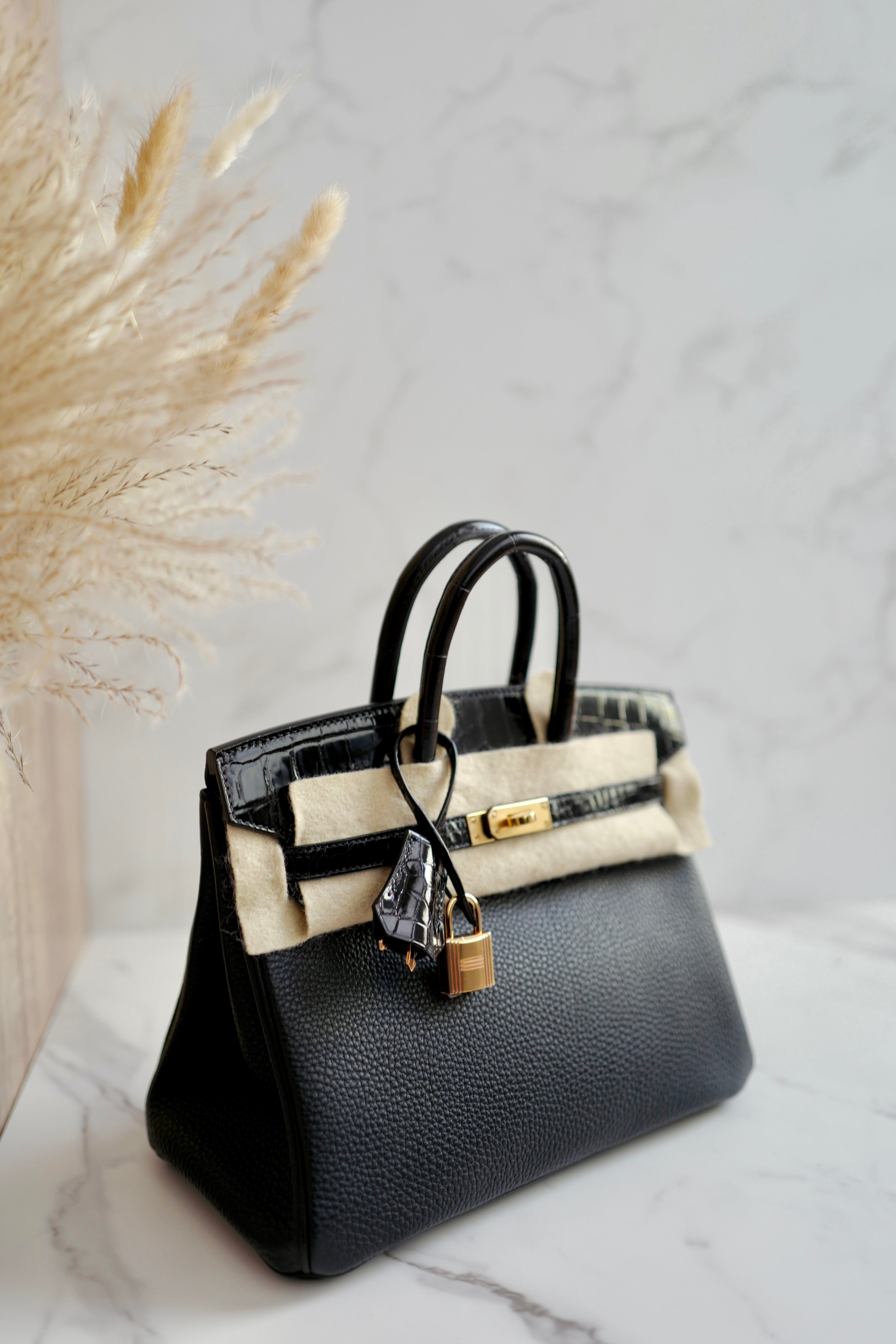 Hermes Birkin 25 touch shiny niloticus in noir/black gold hw Complete with Receipt