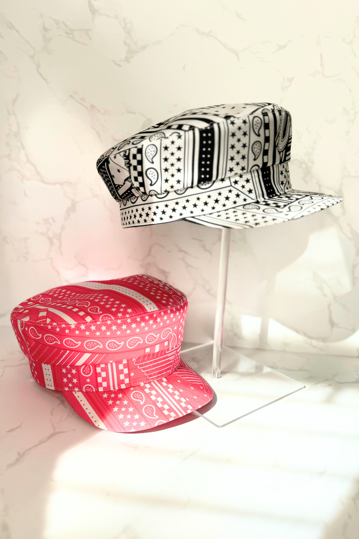 NEW Hermes Women's Deauville Hat Zigzag Printed Silk in Rose Azalea 56