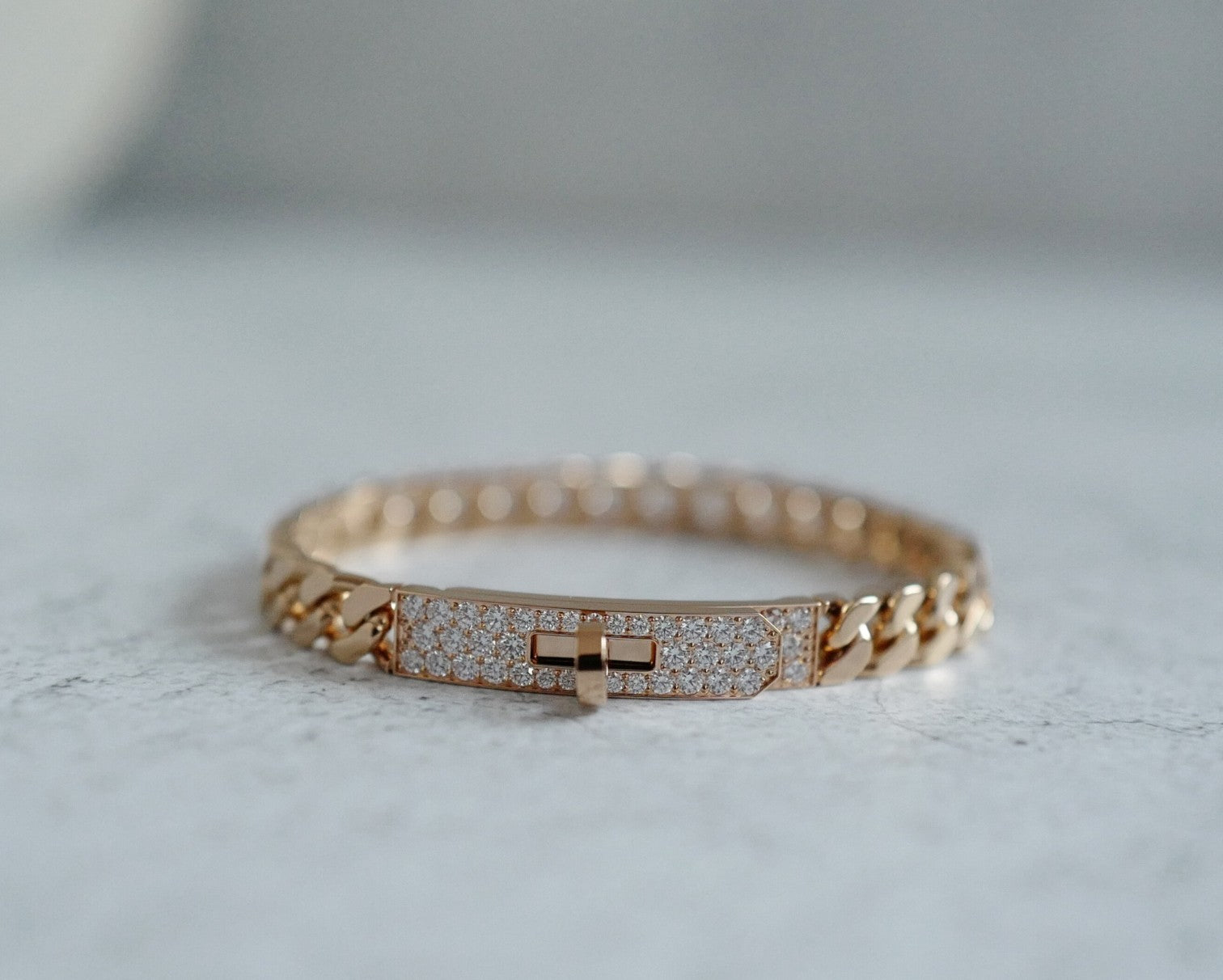 Hermès Kelly Gourmette Bracelet SH Very Small Model Rose Gold with Diamonds SH