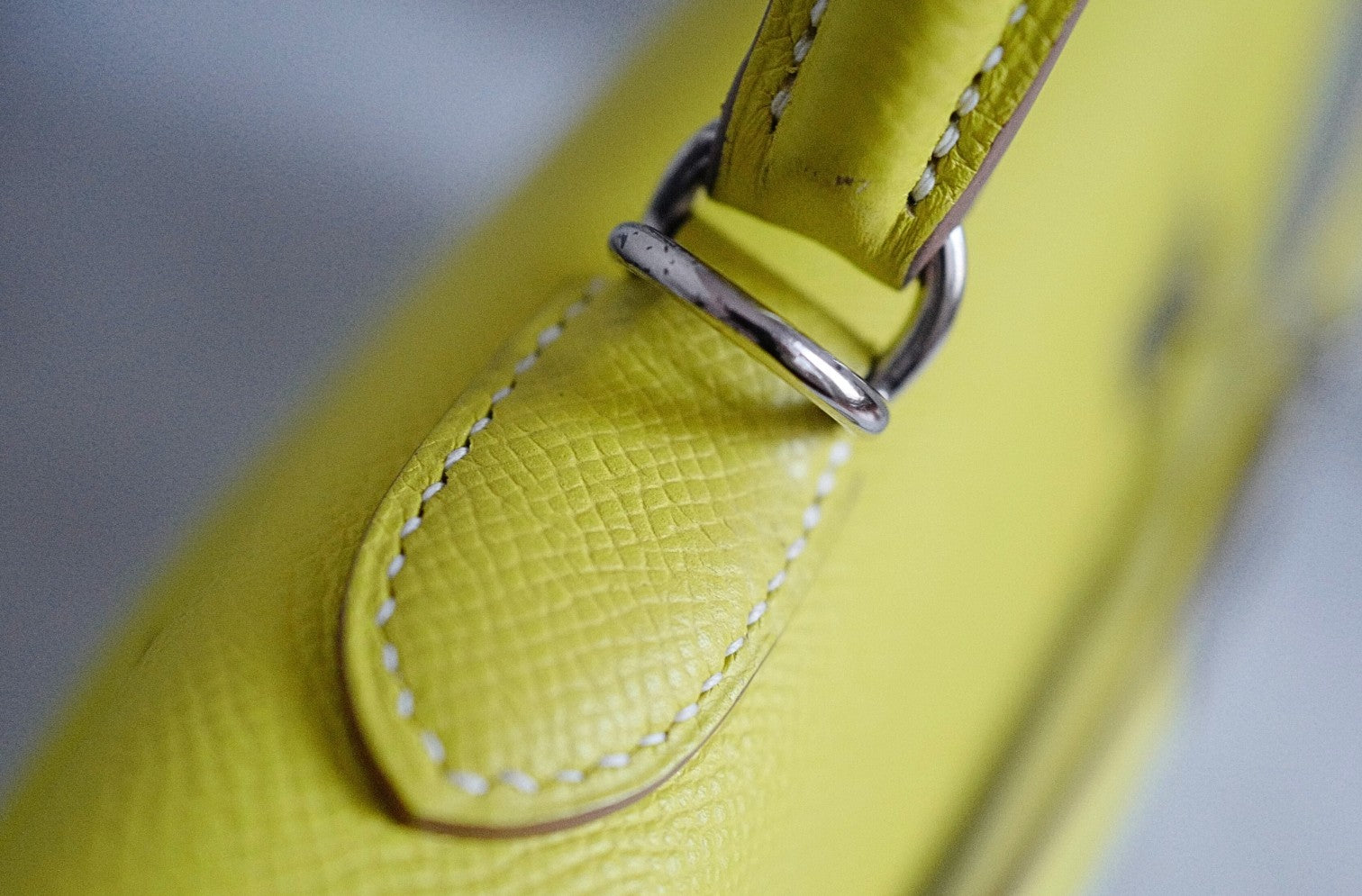 Preowned Hermès Kelly 35 Candy Lime Epsom Leather Gris Perle Inside Palladium Hardware