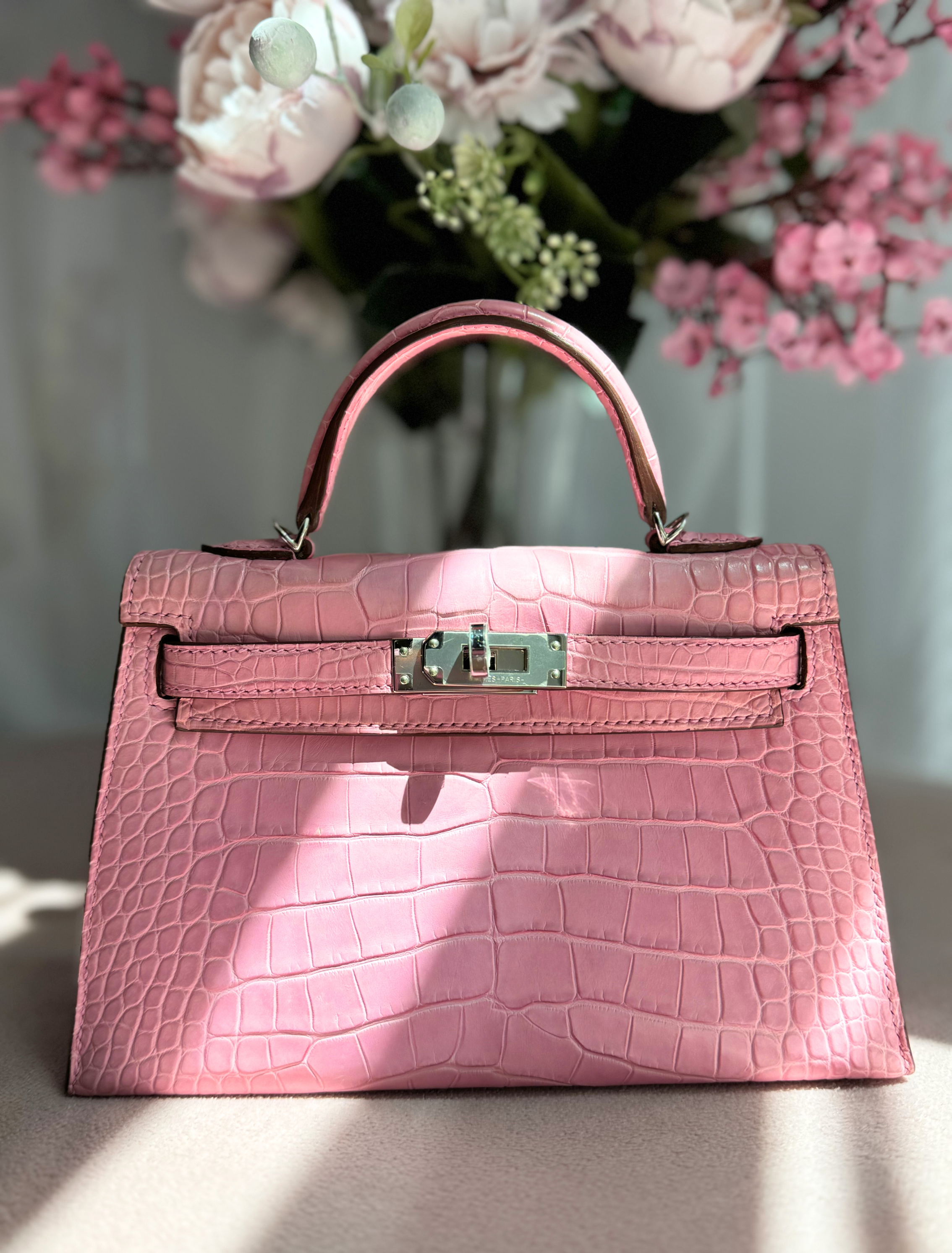 Hermès Mini Kelly 20 5P Pink Matte Alligator with Palladium Hardware