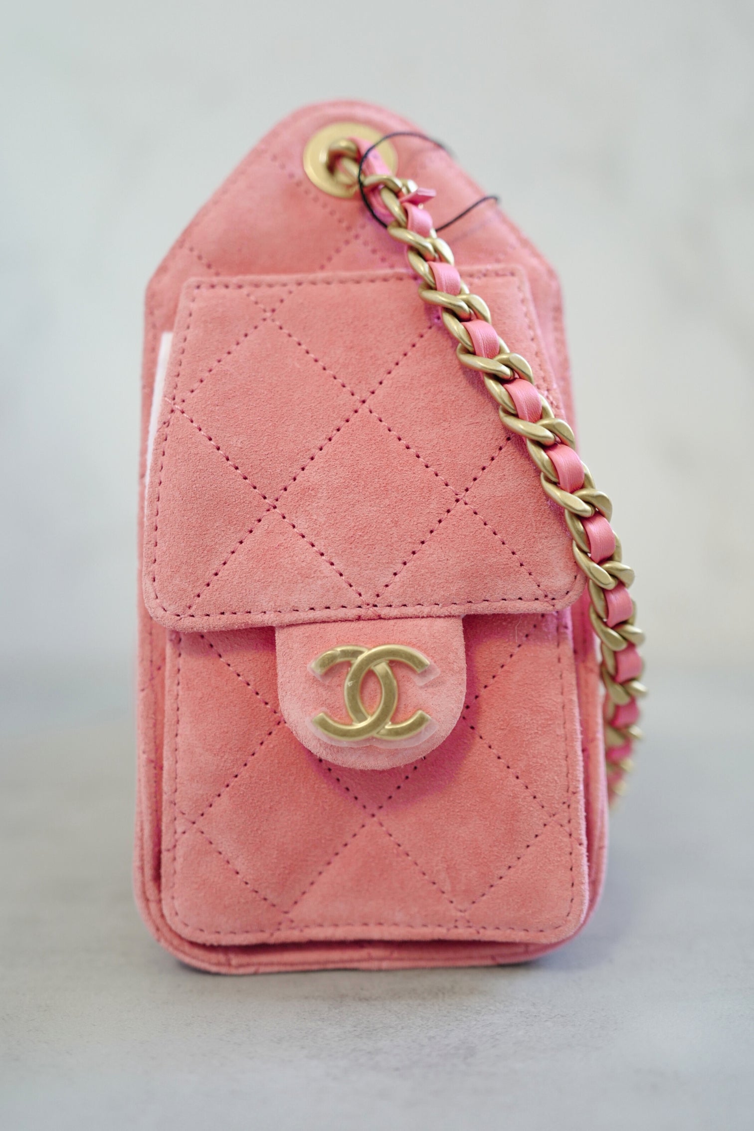 NEW Chanel 26C Mini Hobo Shoulder Bag in Pink Suede with Gold Hardware