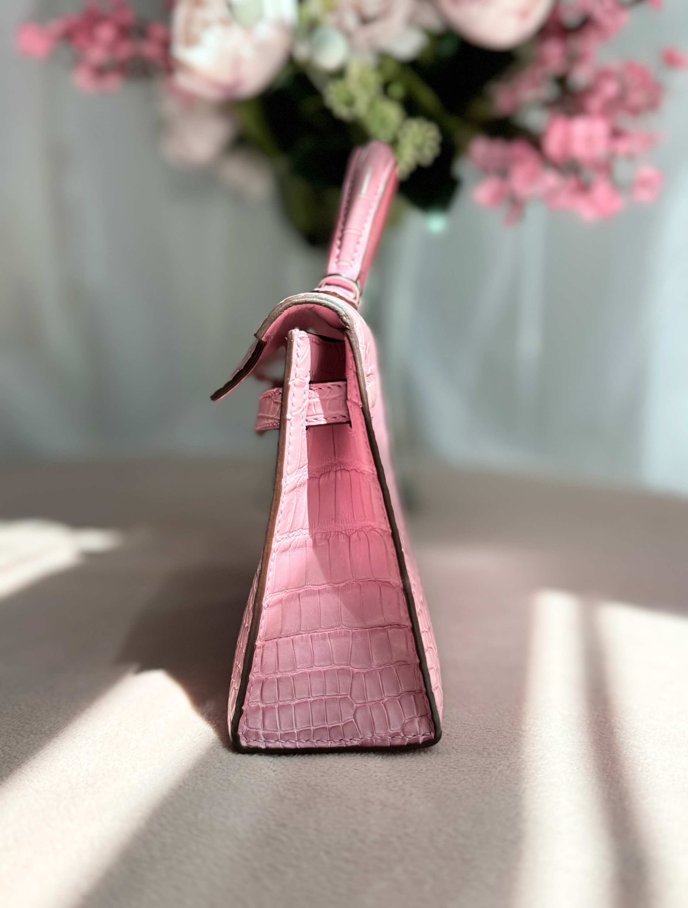 Hermès Mini Kelly 20 5P Pink Matte Alligator with Palladium Hardware