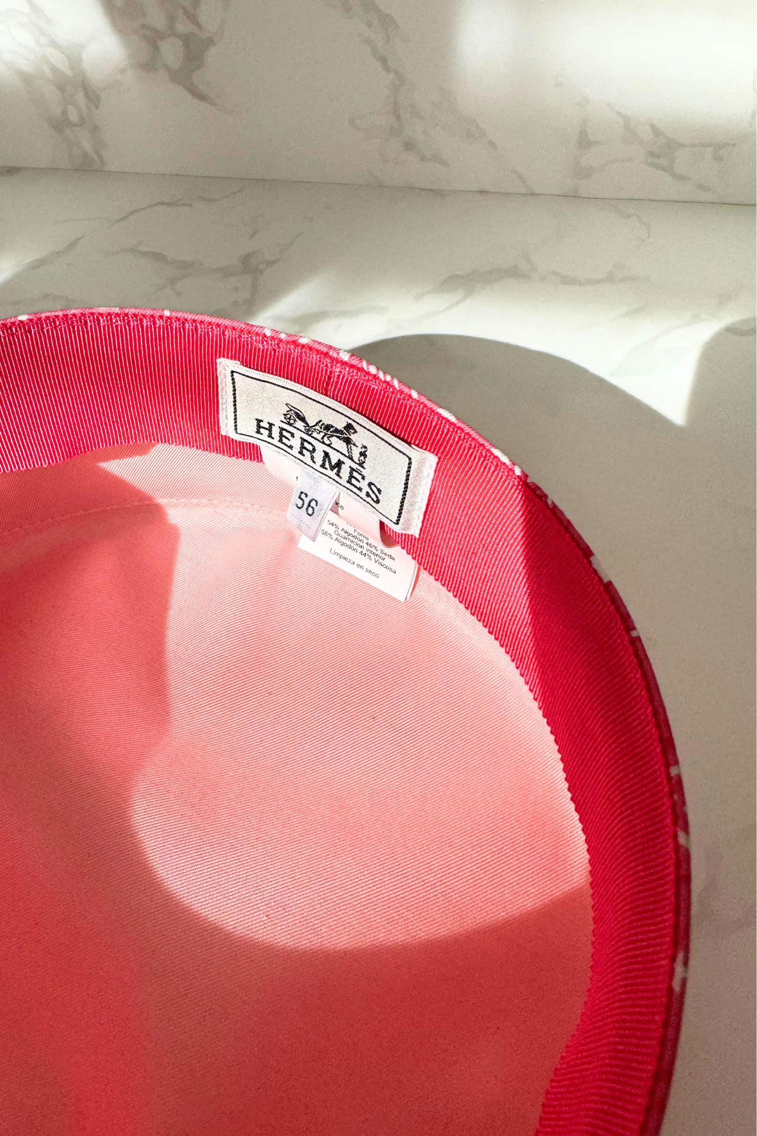 NEW Hermes Women's Deauville Hat Zigzag Printed Silk in Rose Azalea 56