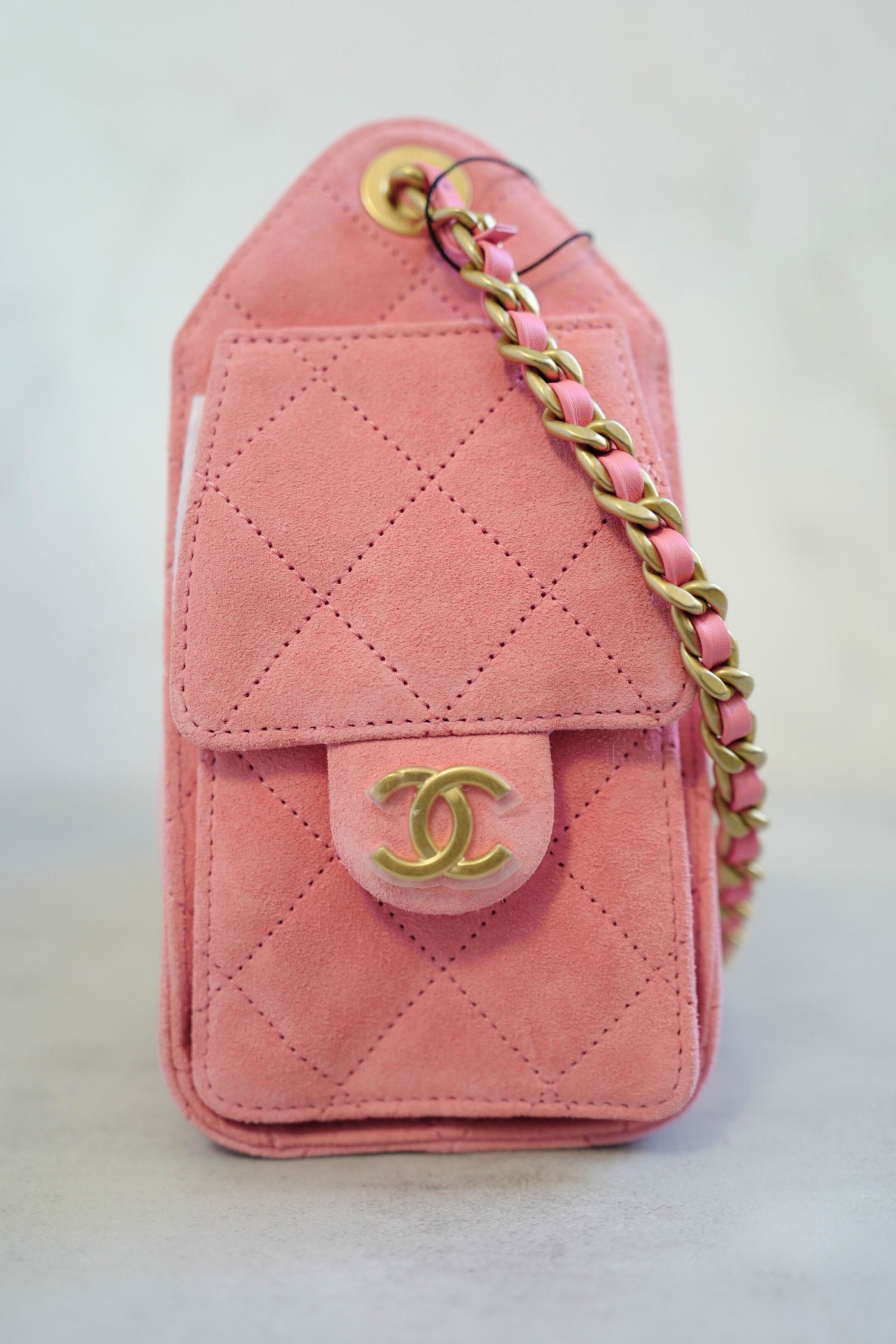 NEW Chanel 26C Mini Hobo Shoulder Bag in Pink Suede with Gold Hardware