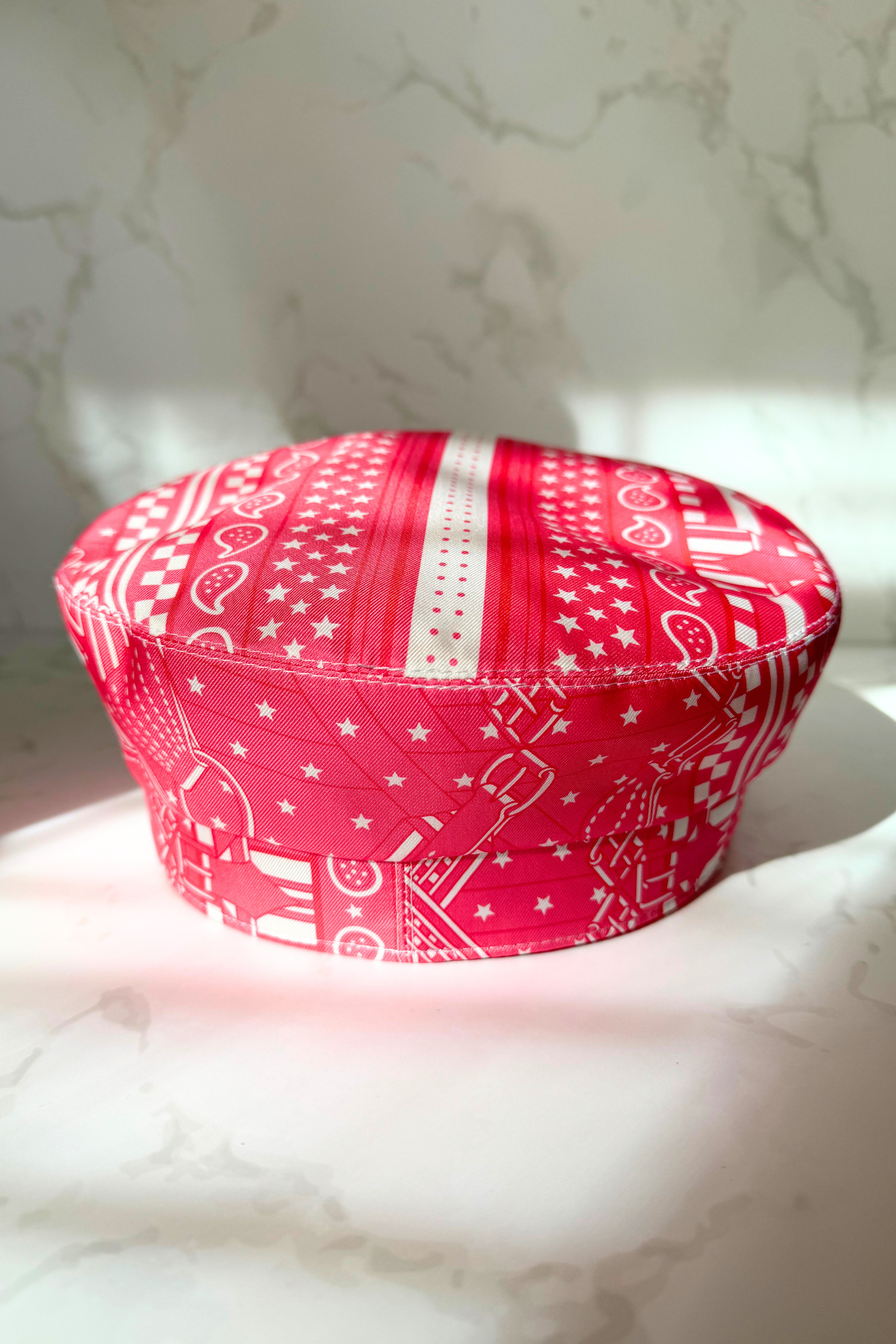 NEW Hermes Women's Deauville Hat Zigzag Printed Silk in Rose Azalea 56