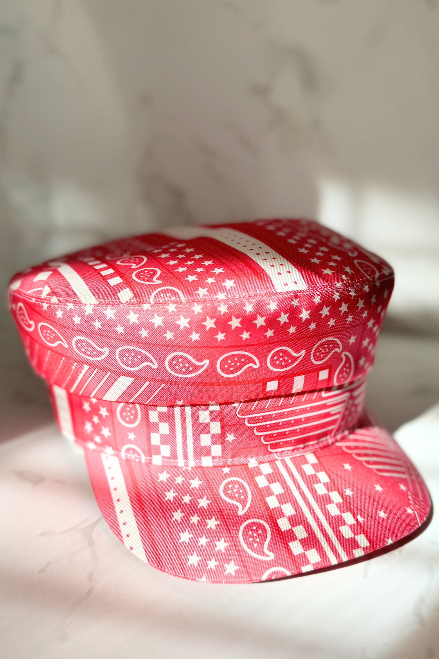 NEW Hermes Women's Deauville Hat Zigzag Printed Silk in Rose Azalea 56
