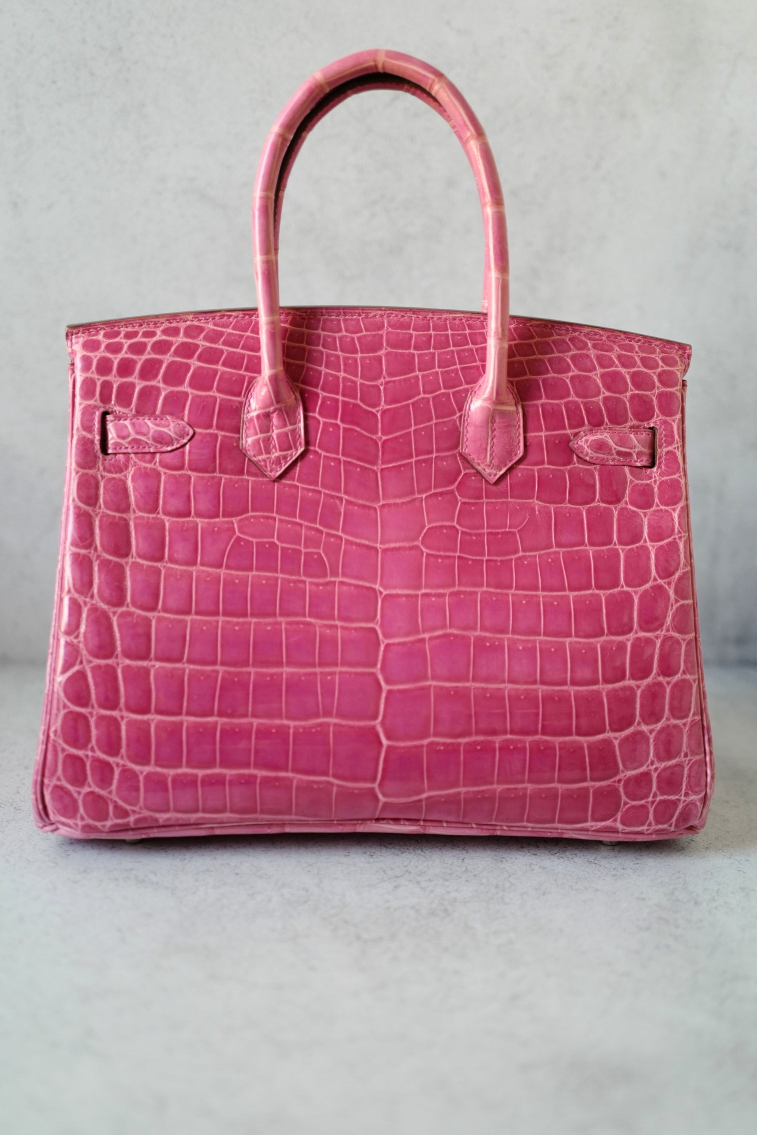 Hermes Birkin 30 Rose Pink Tyrien Shiny Niloticus P Stamp 2012 PHW Complete