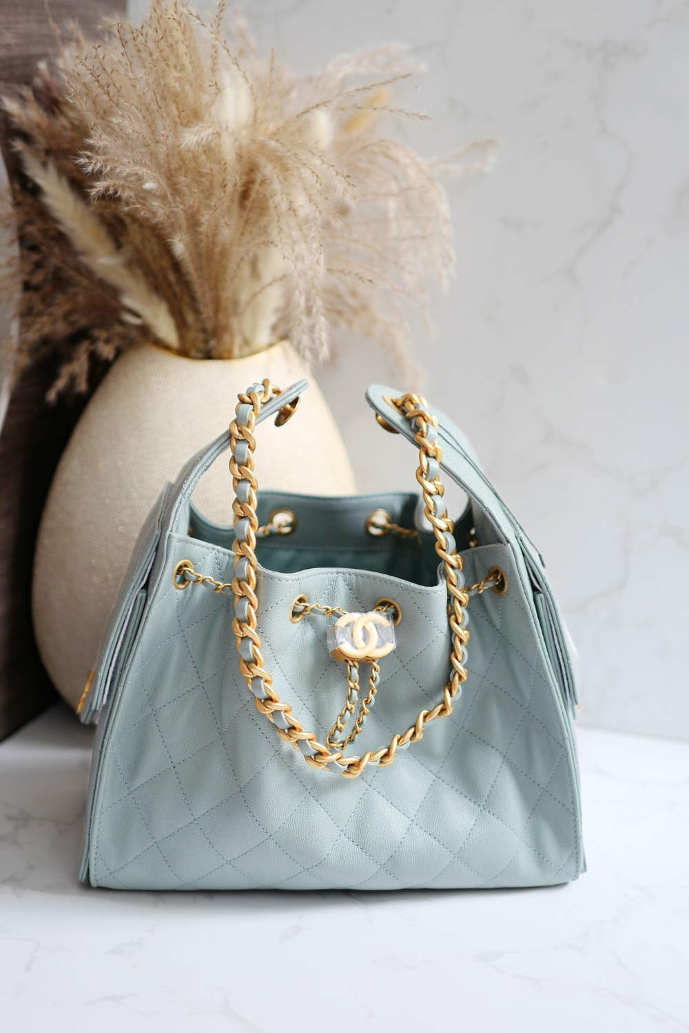NEW CHANEL Spring-Summer 2025 25S Small Hobo Bag Grained Calfskin Light Green