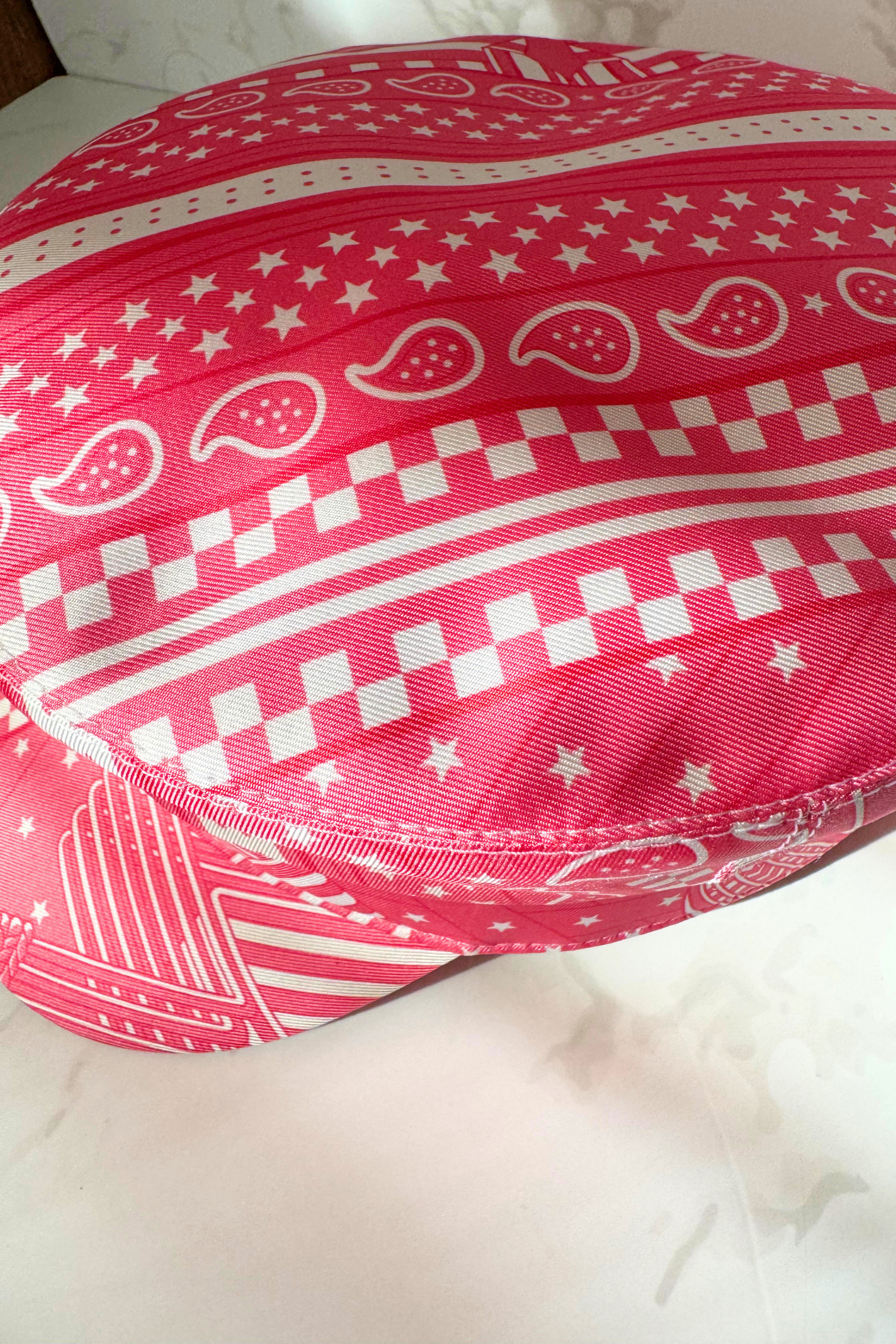 NEW Hermes Women's Deauville Hat Zigzag Printed Silk in Rose Azalea 57