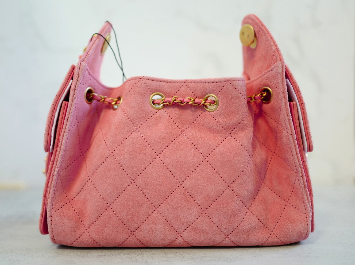 NEW Chanel 26C Mini Hobo Shoulder Bag in Pink Suede with Gold Hardware