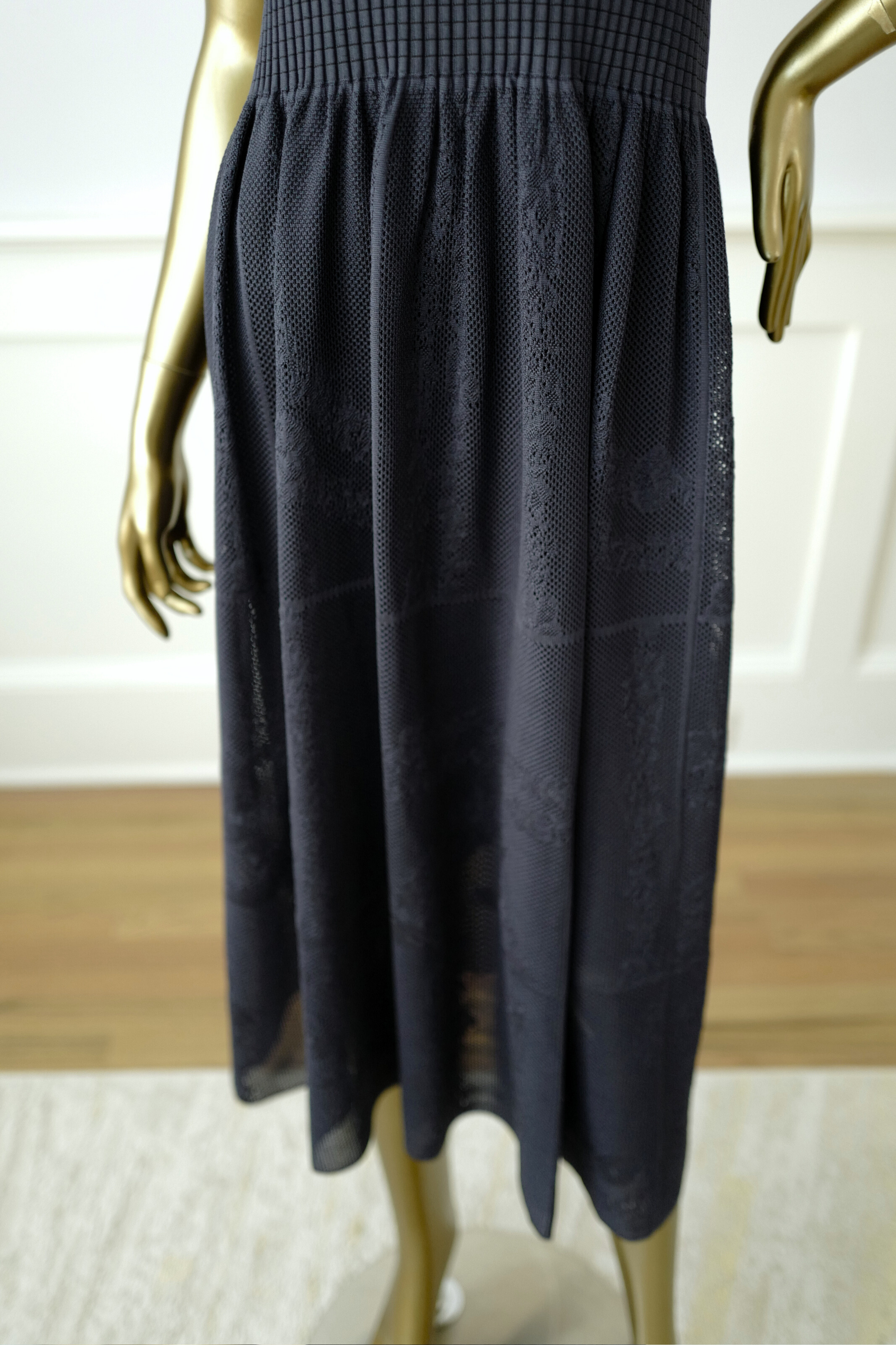 NEW Hermès En Désordre à Fleurs Long Dress Blue Noir Size 38