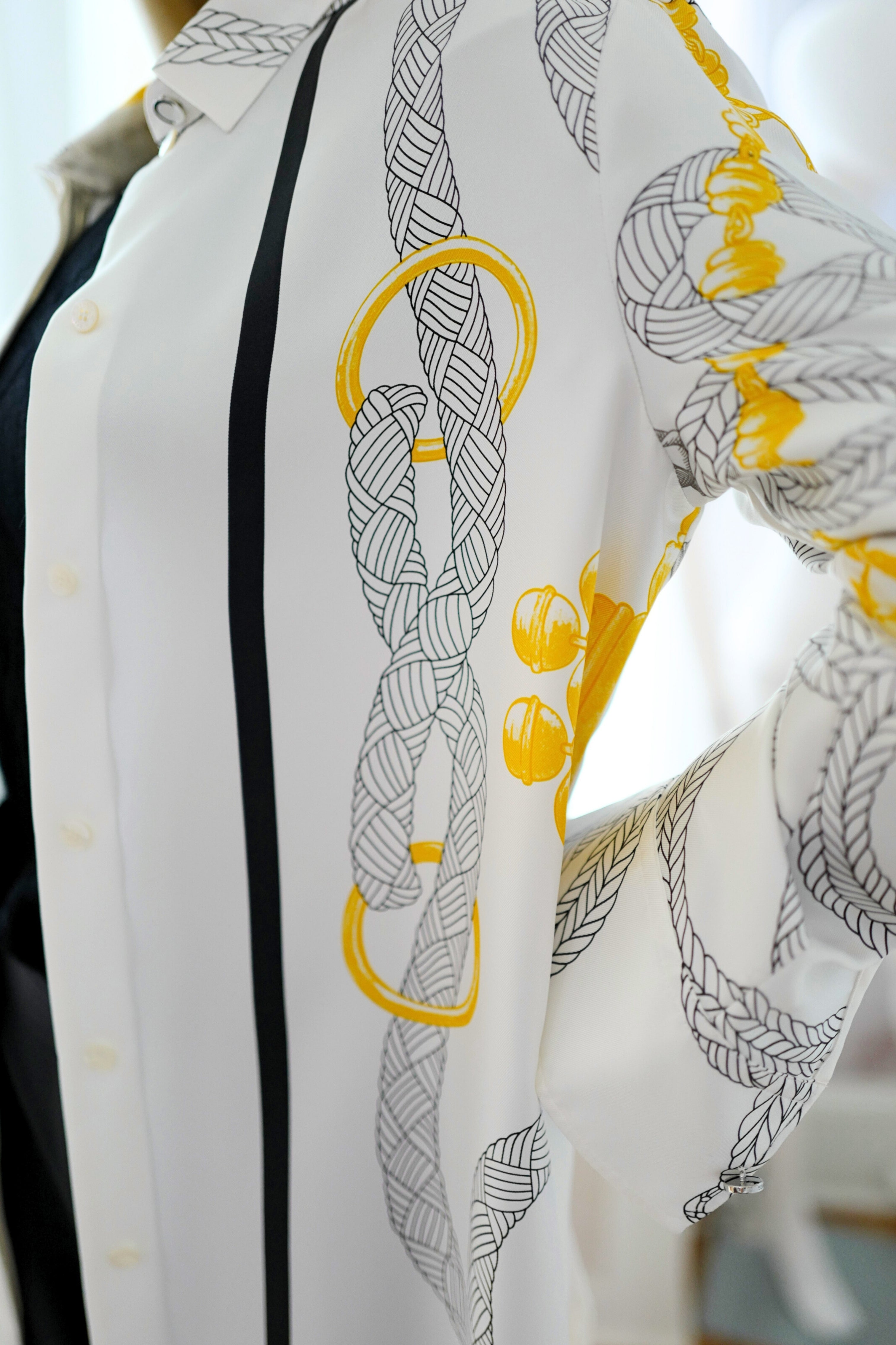 NEW Hermès "Palefroi Remix" Shirt Dress Blanc Nacre Silk Size 36