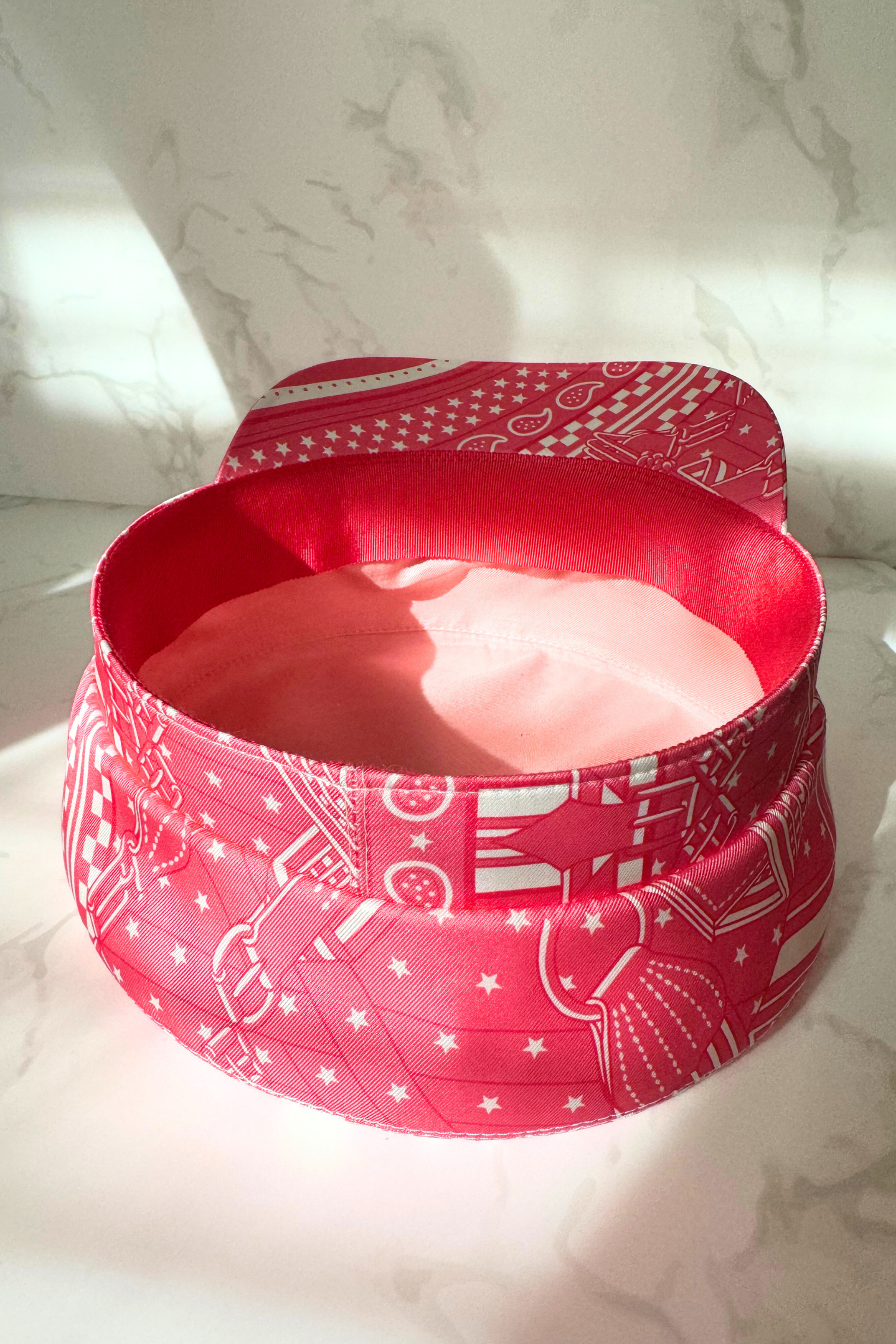 NEW Hermes Women's Deauville Hat Zigzag Printed Silk in Rose Azalea 56