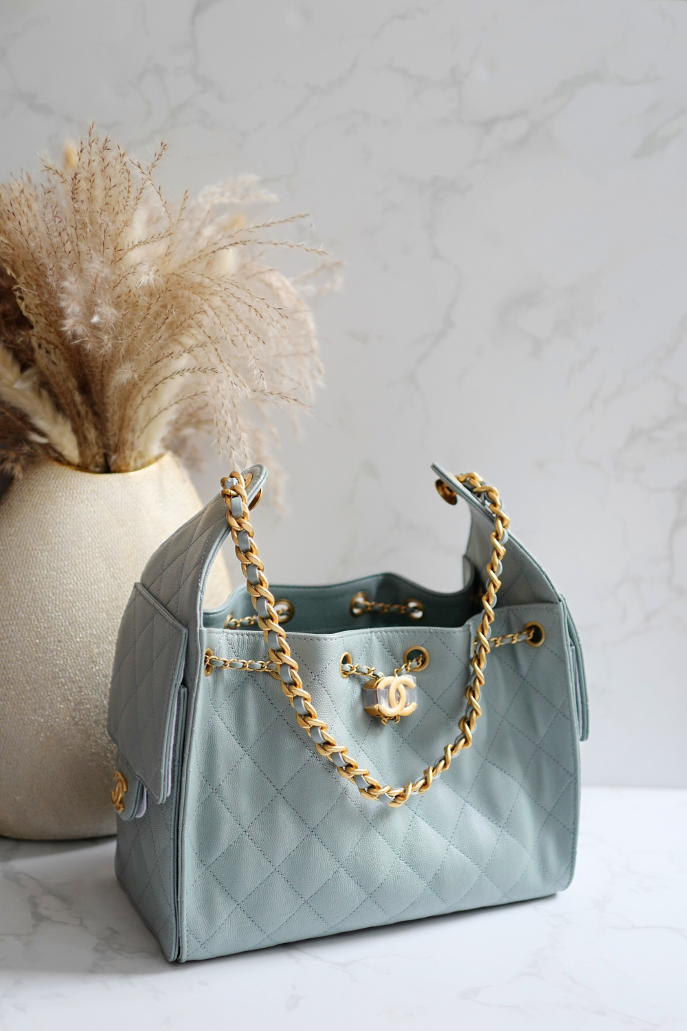NEW CHANEL Spring-Summer 2025 25S Small Hobo Bag Grained Calfskin Light Green
