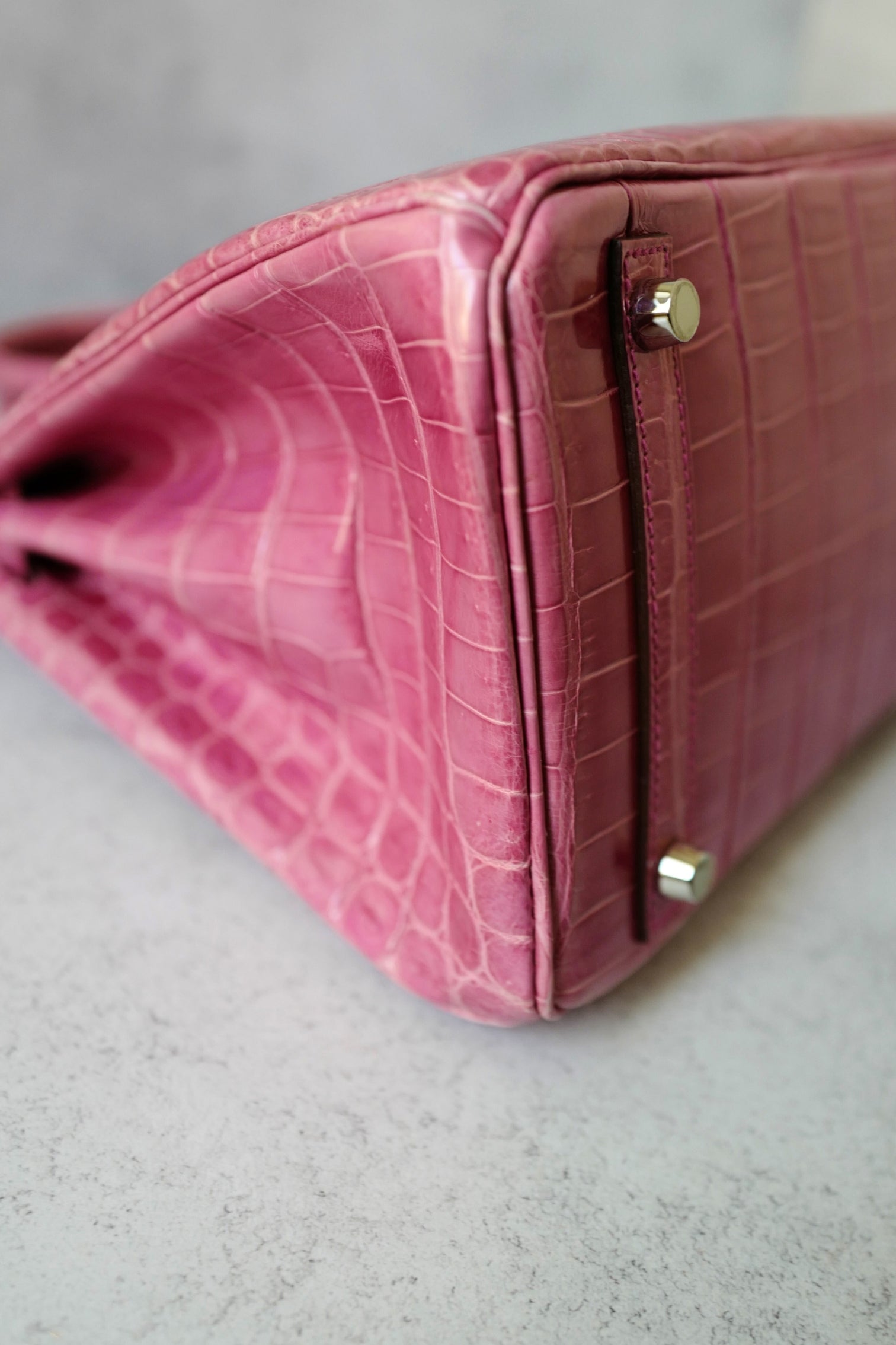 Hermes Birkin 30 Rose Pink Tyrien Shiny Niloticus P Stamp 2012 PHW Complete