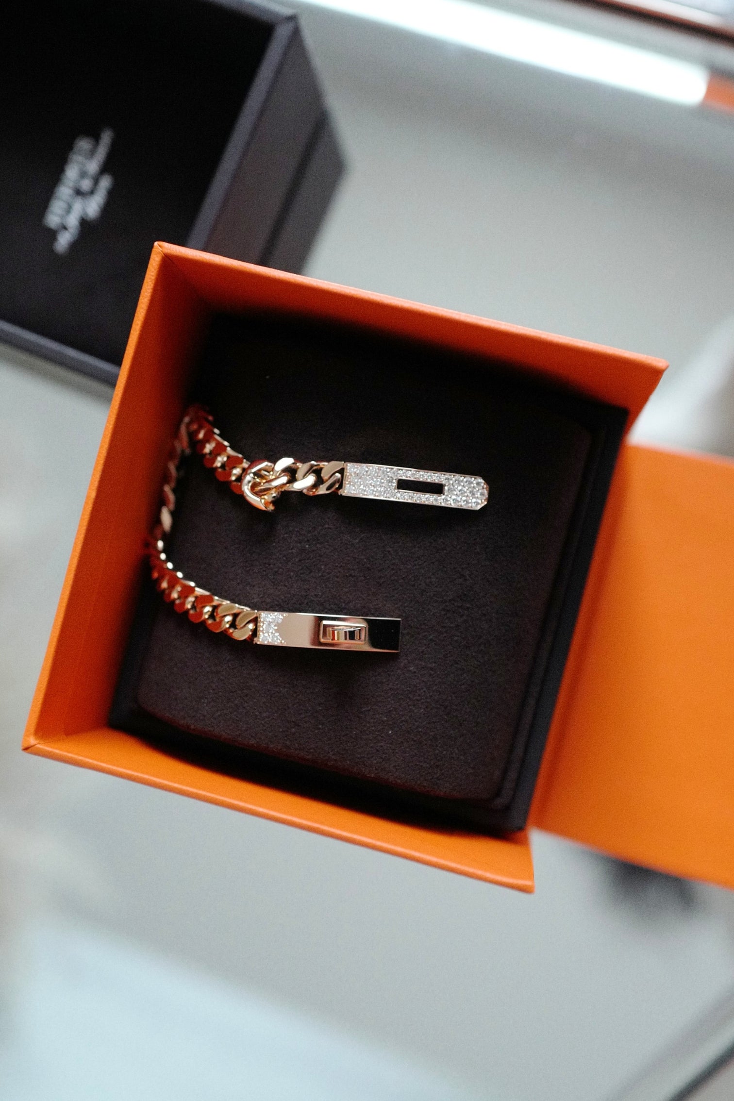 Hermès Kelly Gourmette Bracelet SH Very Small Model Rose Gold with Diamonds SH