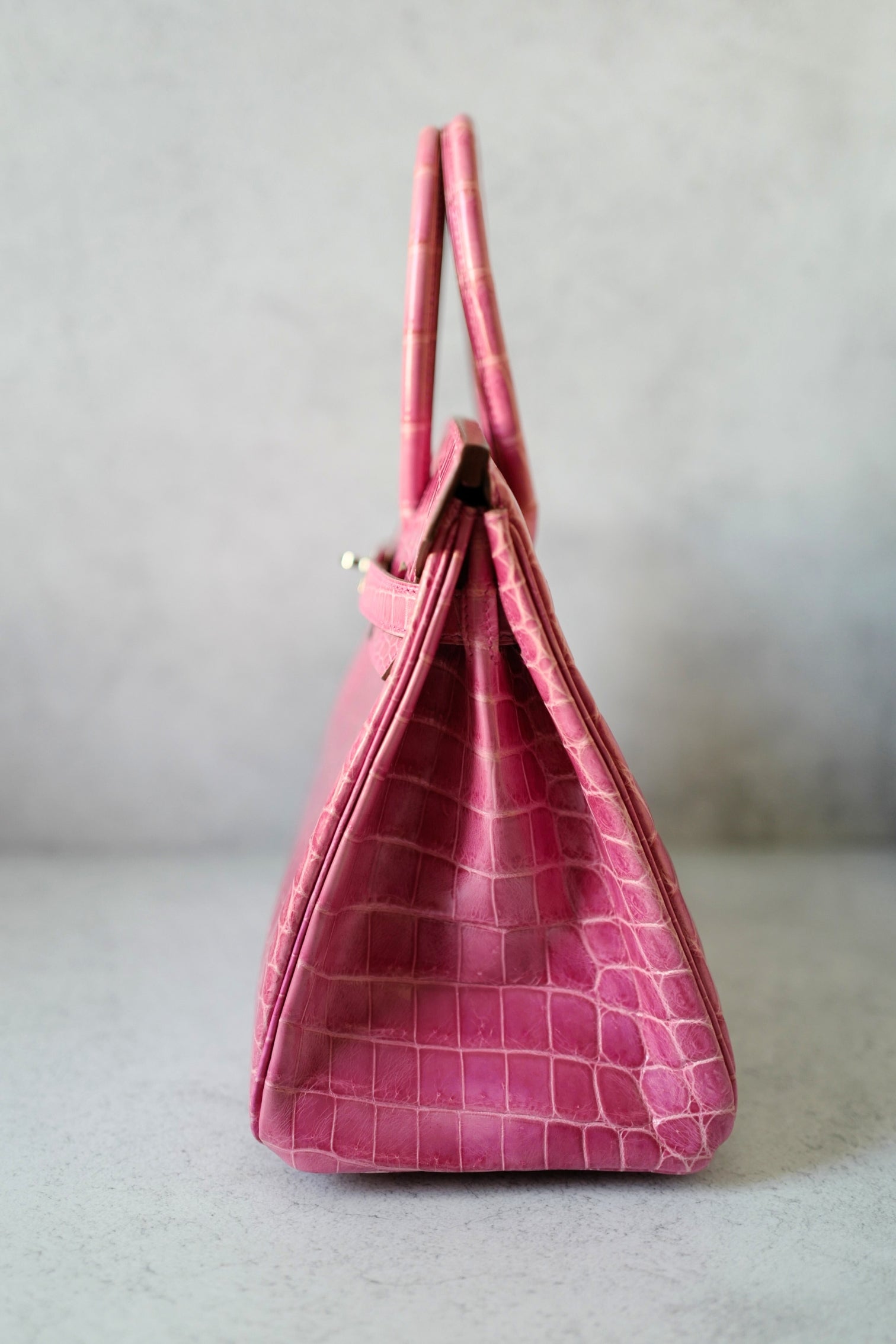 Hermes Birkin 30 Rose Pink Tyrien Shiny Niloticus P Stamp 2012 PHW Complete
