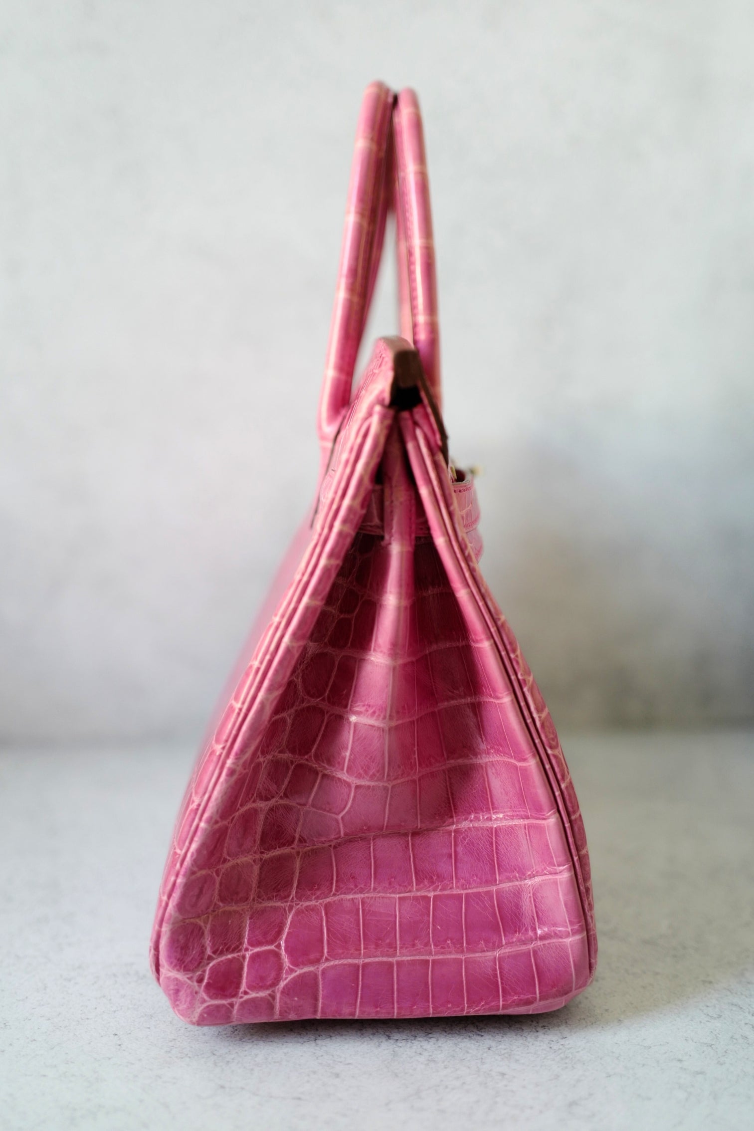 Hermes Birkin 30 Rose Pink Tyrien Shiny Niloticus P Stamp 2012 PHW Complete