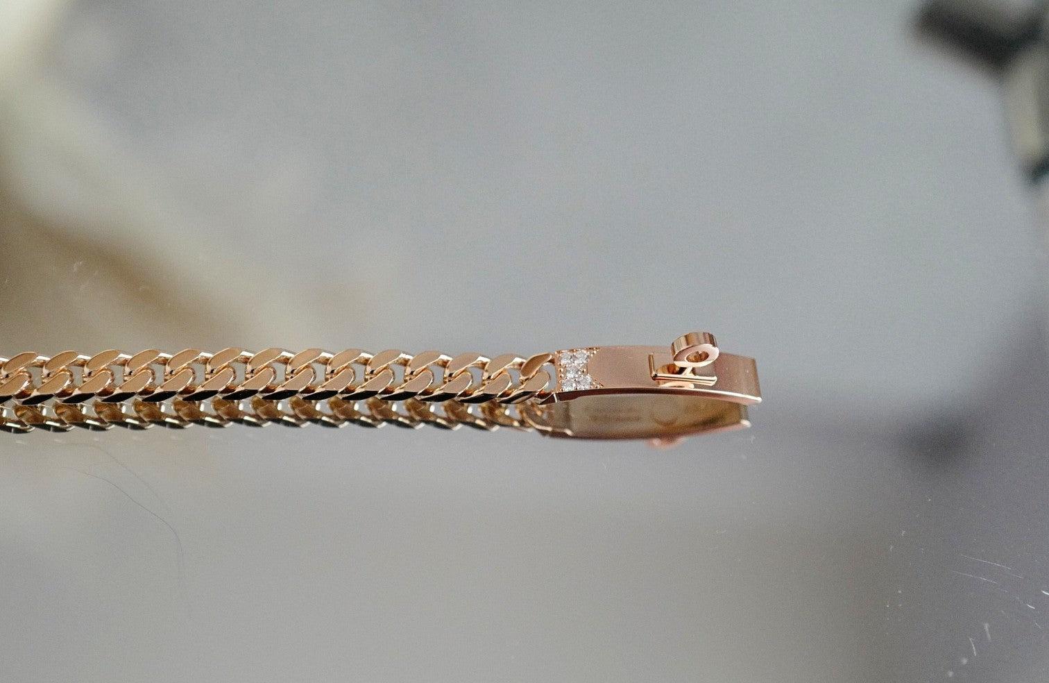 Hermès Kelly Gourmette Bracelet SH Very Small Model Rose Gold with Diamonds SH