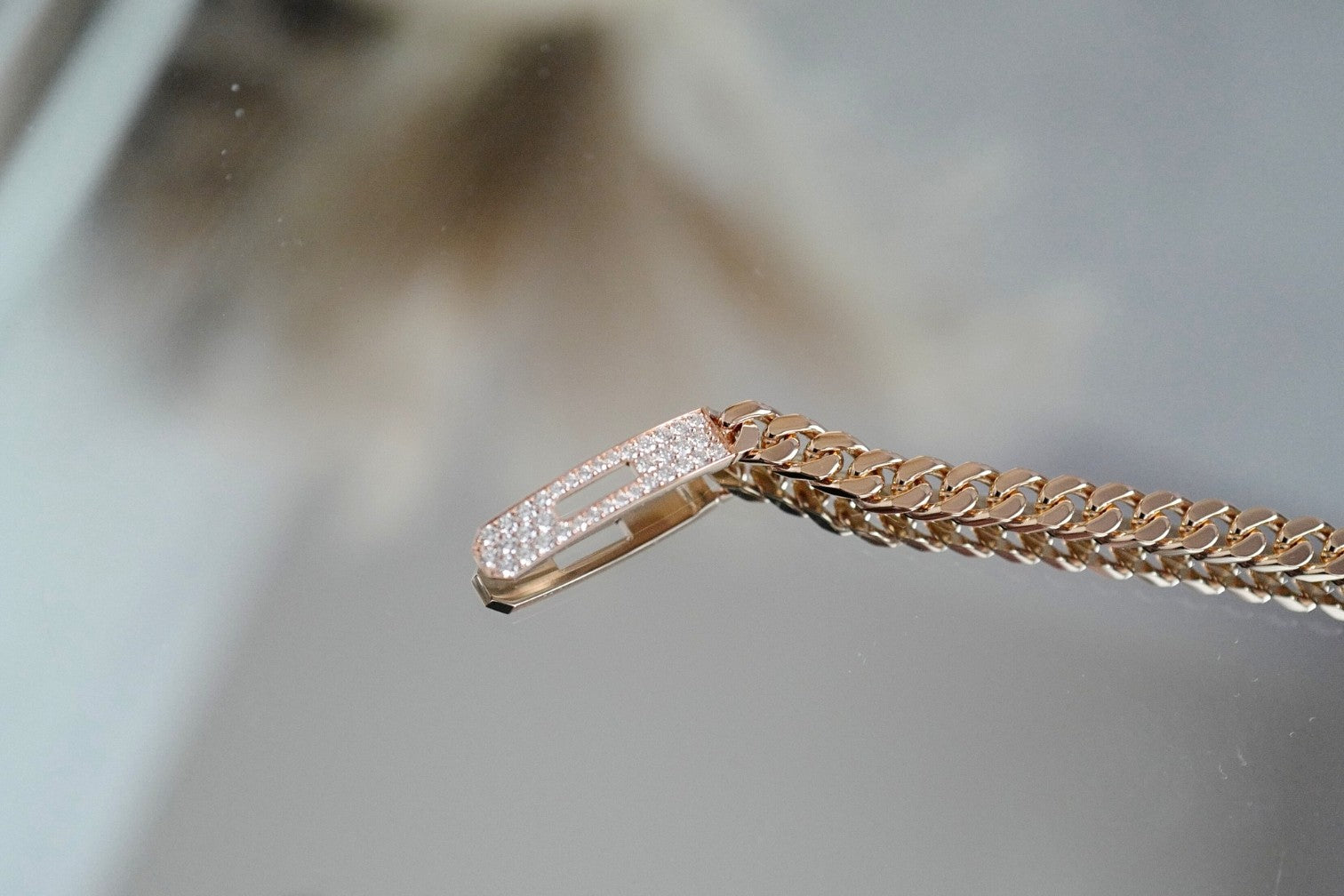 Hermès Kelly Gourmette Bracelet SH Very Small Model Rose Gold with Diamonds SH