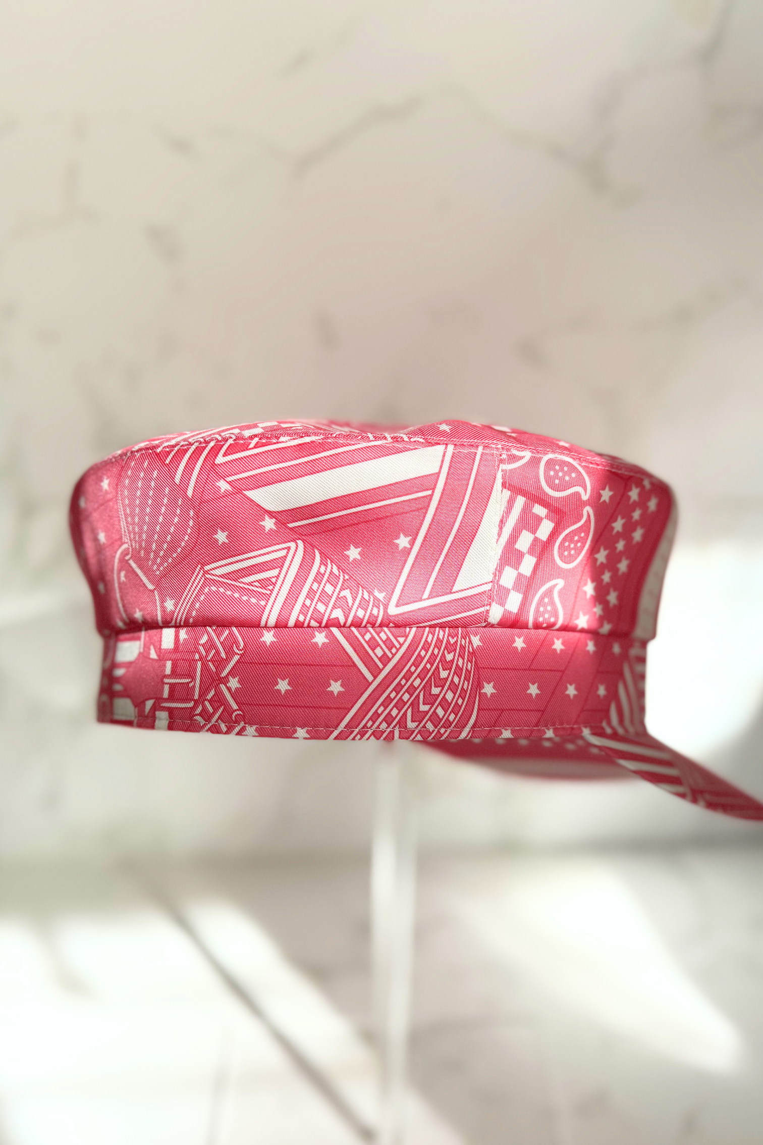 NEW Hermes Women's Deauville Hat Zigzag Printed Silk in Rose Azalea 56