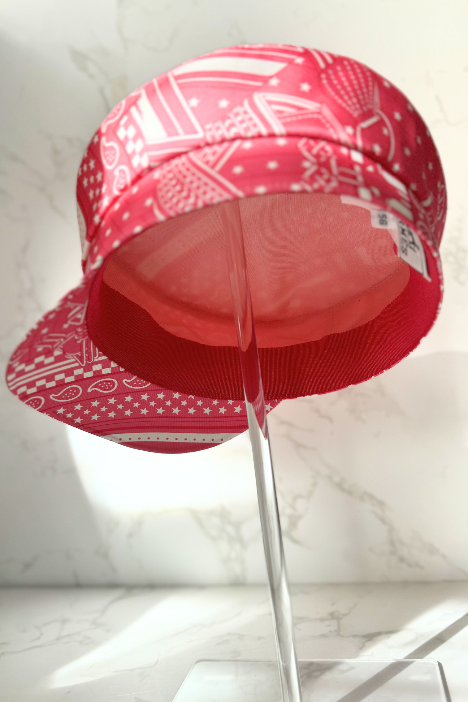 NEW Hermes Women's Deauville Hat Zigzag Printed Silk in Rose Azalea 56