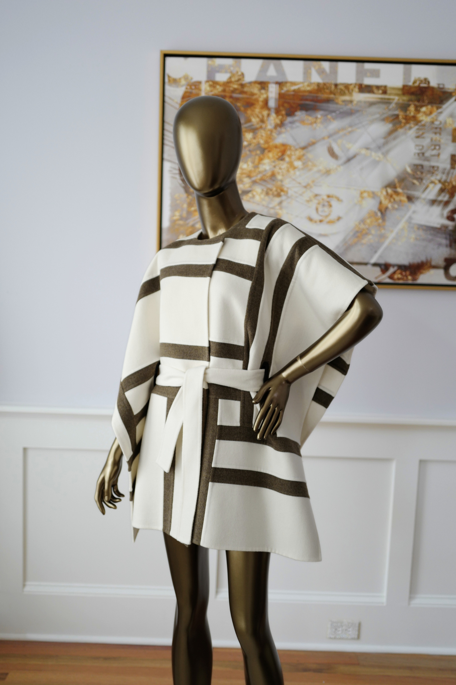 Hermes Gilet Long Inspo Poncho Cachemire Doubl91 Blanc Casse size 34 Retail $10K
