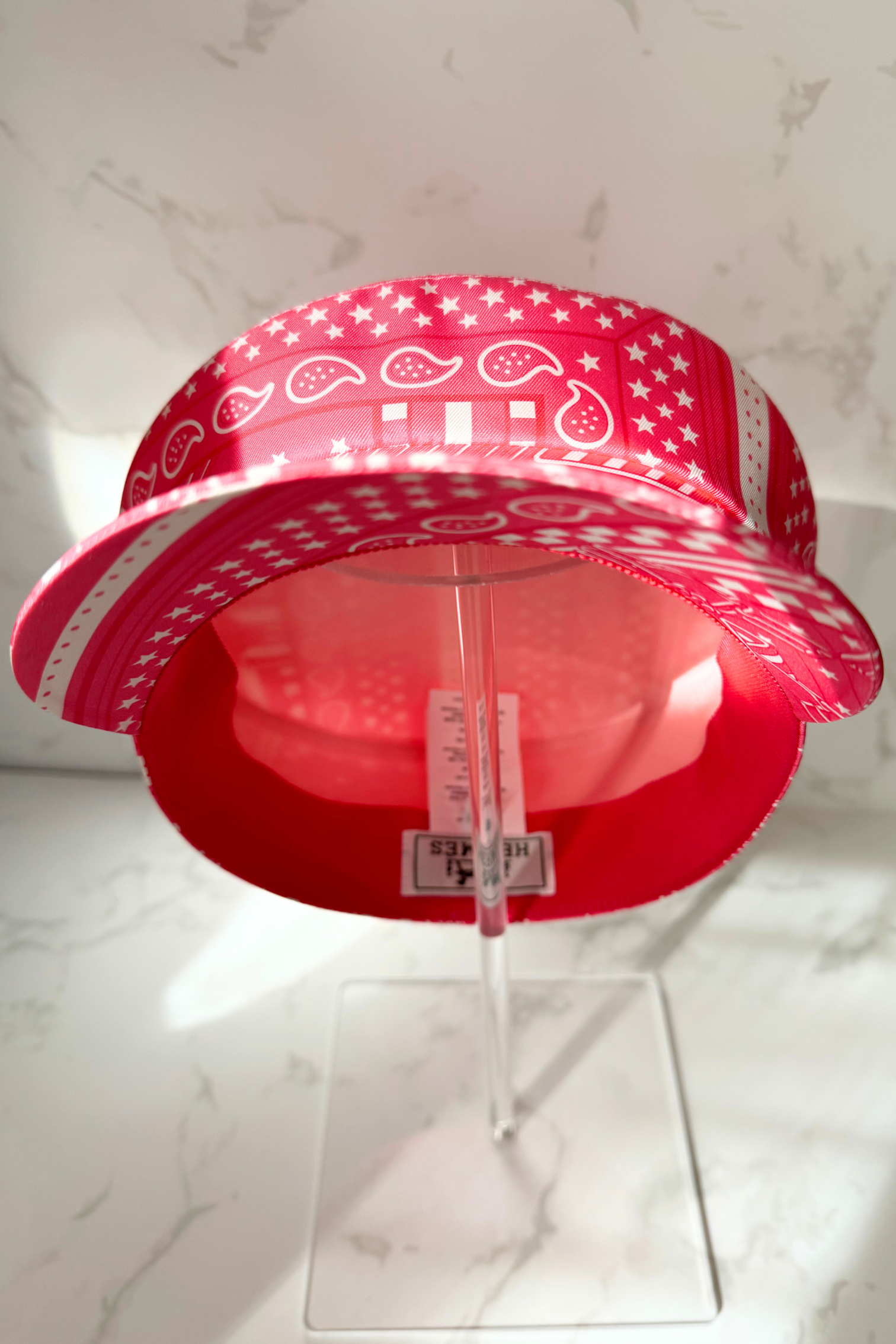 NEW Hermes Women's Deauville Hat Zigzag Printed Silk in Rose Azalea 56