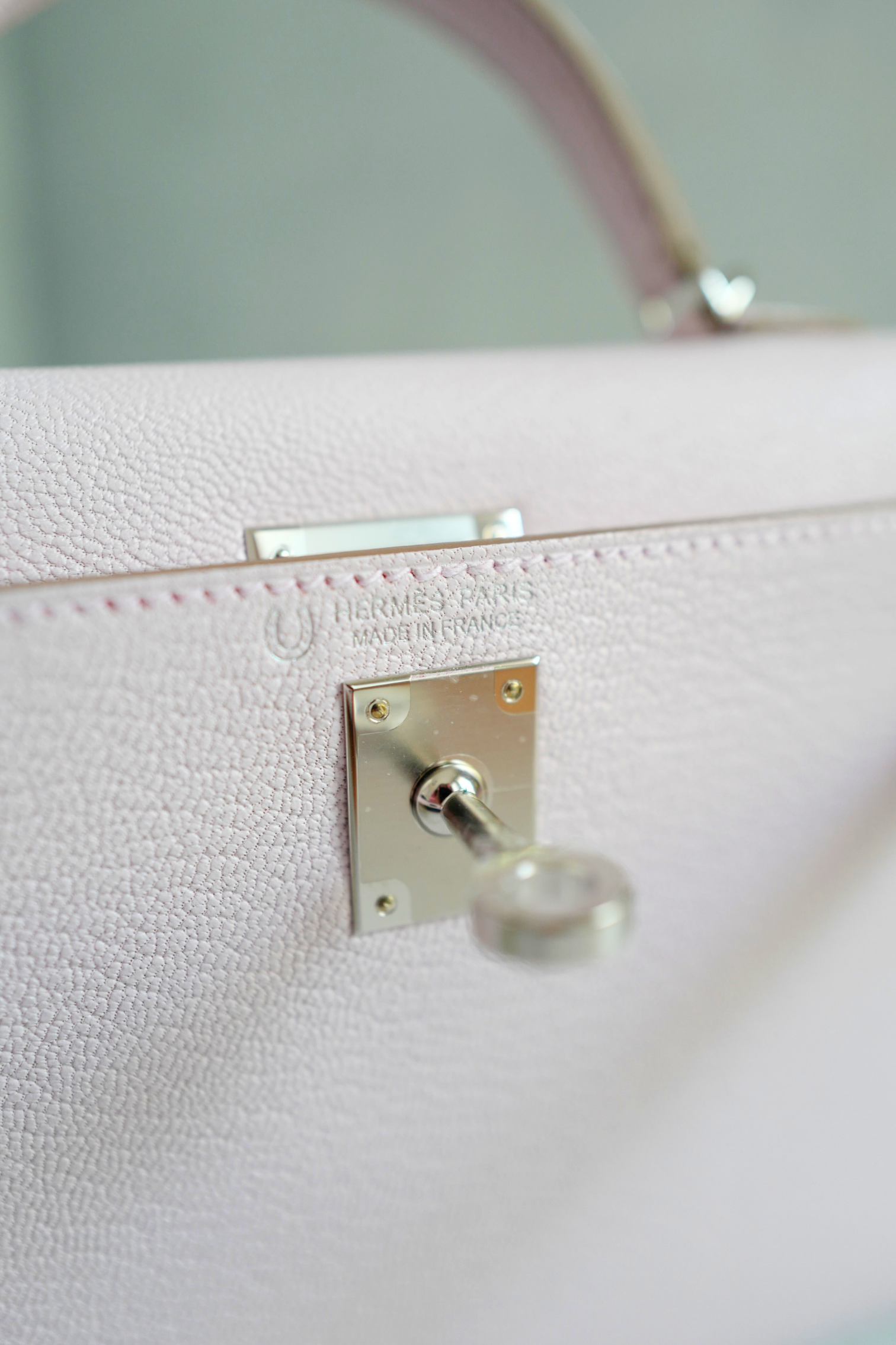 BNIB HERMÈS Mini Kelly 20 HSS Mauve Pale / Rose Mexico Chevre PHW W Stamp