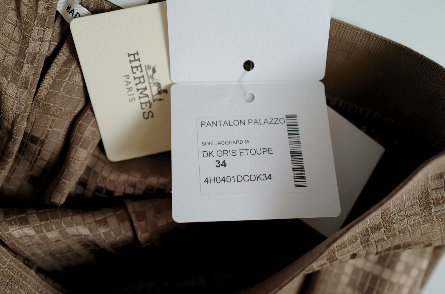 NEW Hermès "Mosaique" Wide Leg Pants Etoupe Size 34