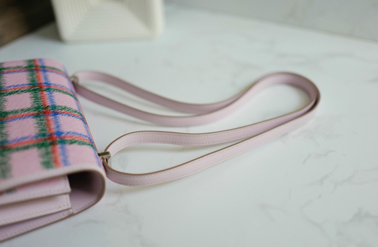 BNIB Hermès Constance 18 Mirror Tartan Pink Leather Shoulder Bag Palladium Hardware