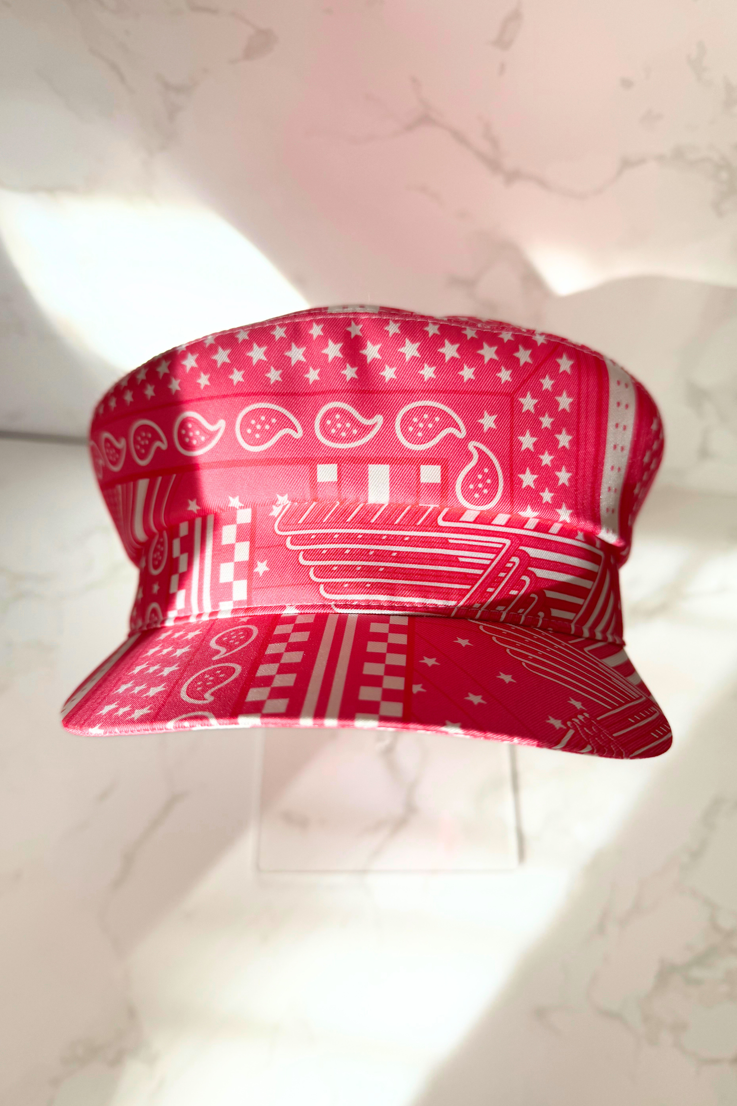 NEW Hermes Women's Deauville Hat Zigzag Printed Silk in Rose Azalea 56