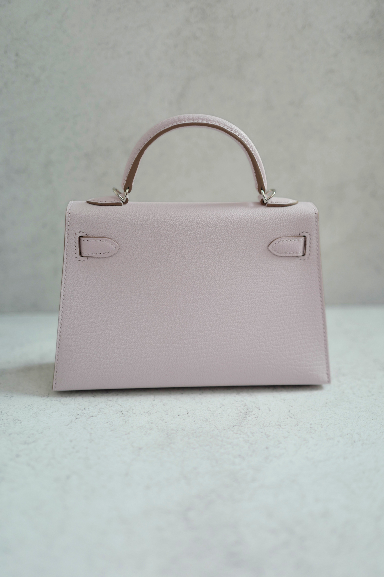 BNIB HERMÈS Mini Kelly 20 HSS Mauve Pale / Rose Mexico Chevre PHW W Stamp