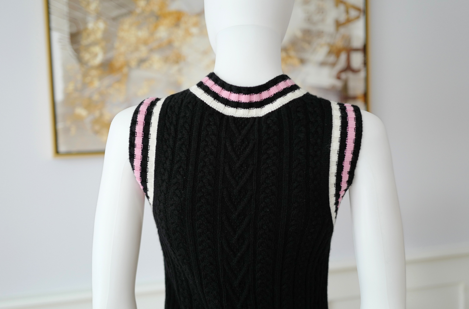 Chanel 23P RTW Tennis Knit Dress in Black, Pink and Ecru Strip Details 36