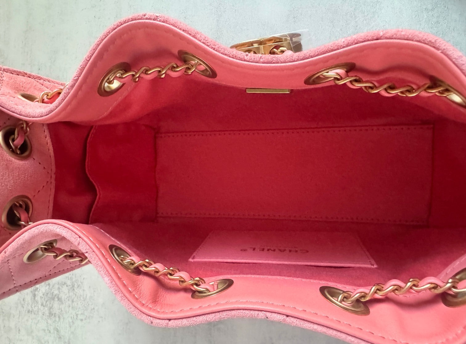 NEW Chanel 26C Mini Hobo Shoulder Bag in Pink Suede with Gold Hardware