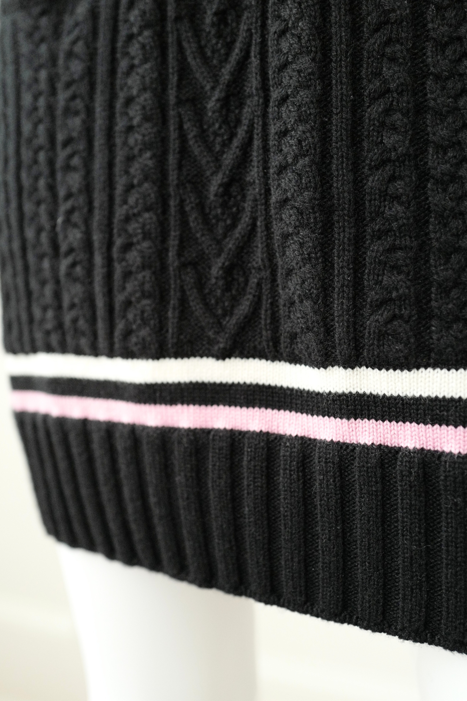 Chanel 23P RTW Tennis Knit Dress in Black, Pink and Ecru Strip Details 36