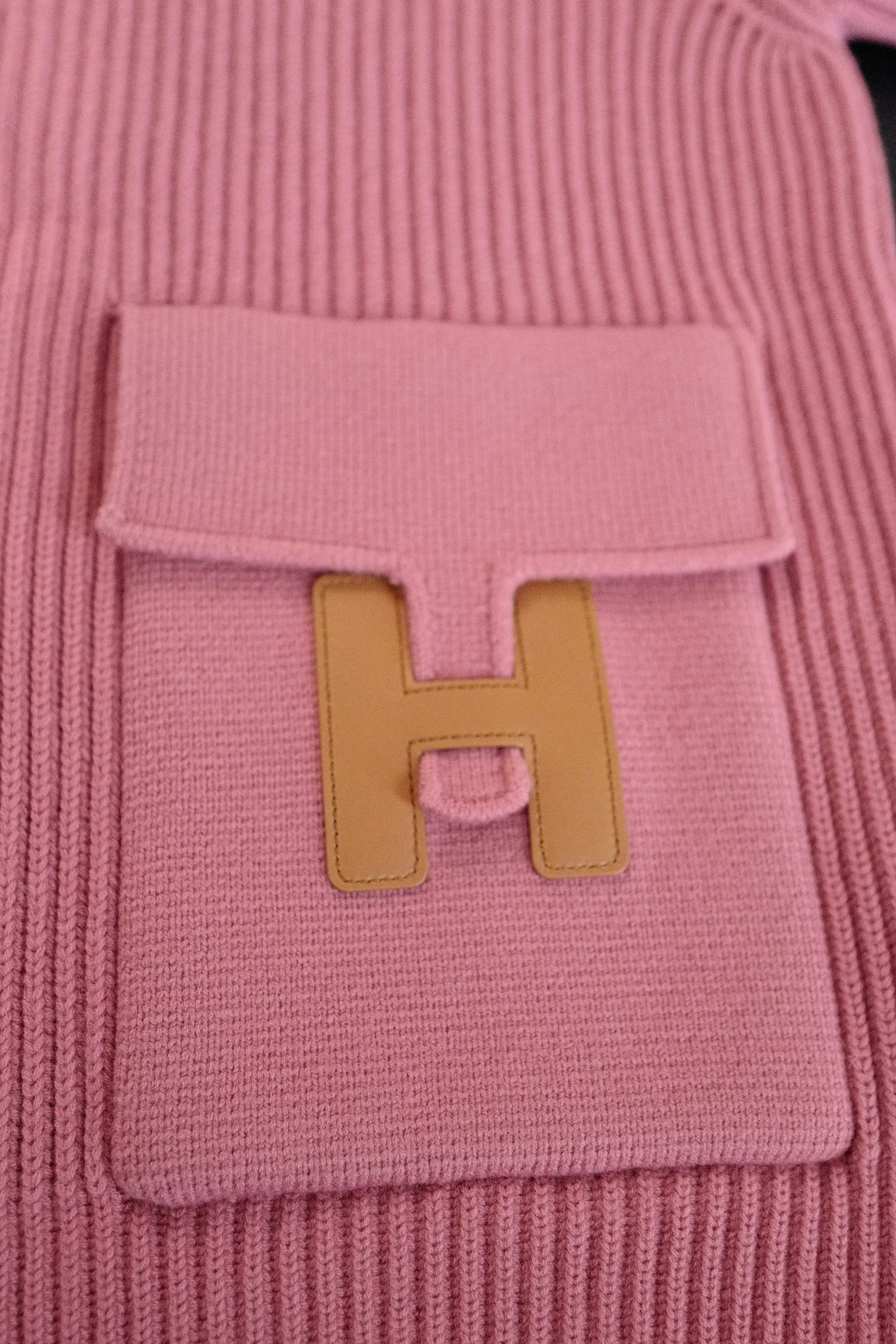 NEW Hermès Blouson Cardigan Jacket Rose Sorbet Wool with H Pockets Size 36